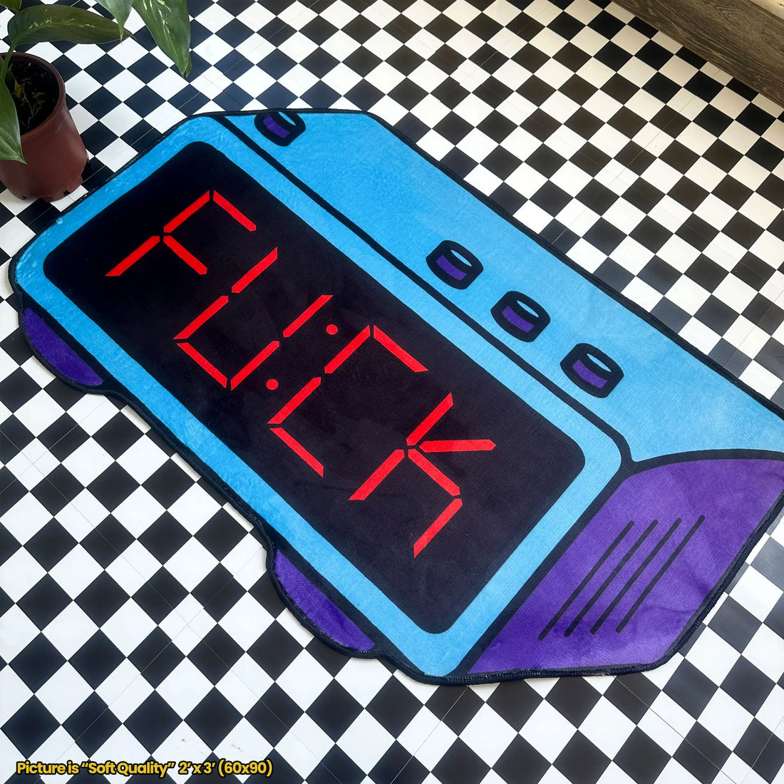 Retro Alarm Clock Rug, Quirky Digital Display Shaped Carpet