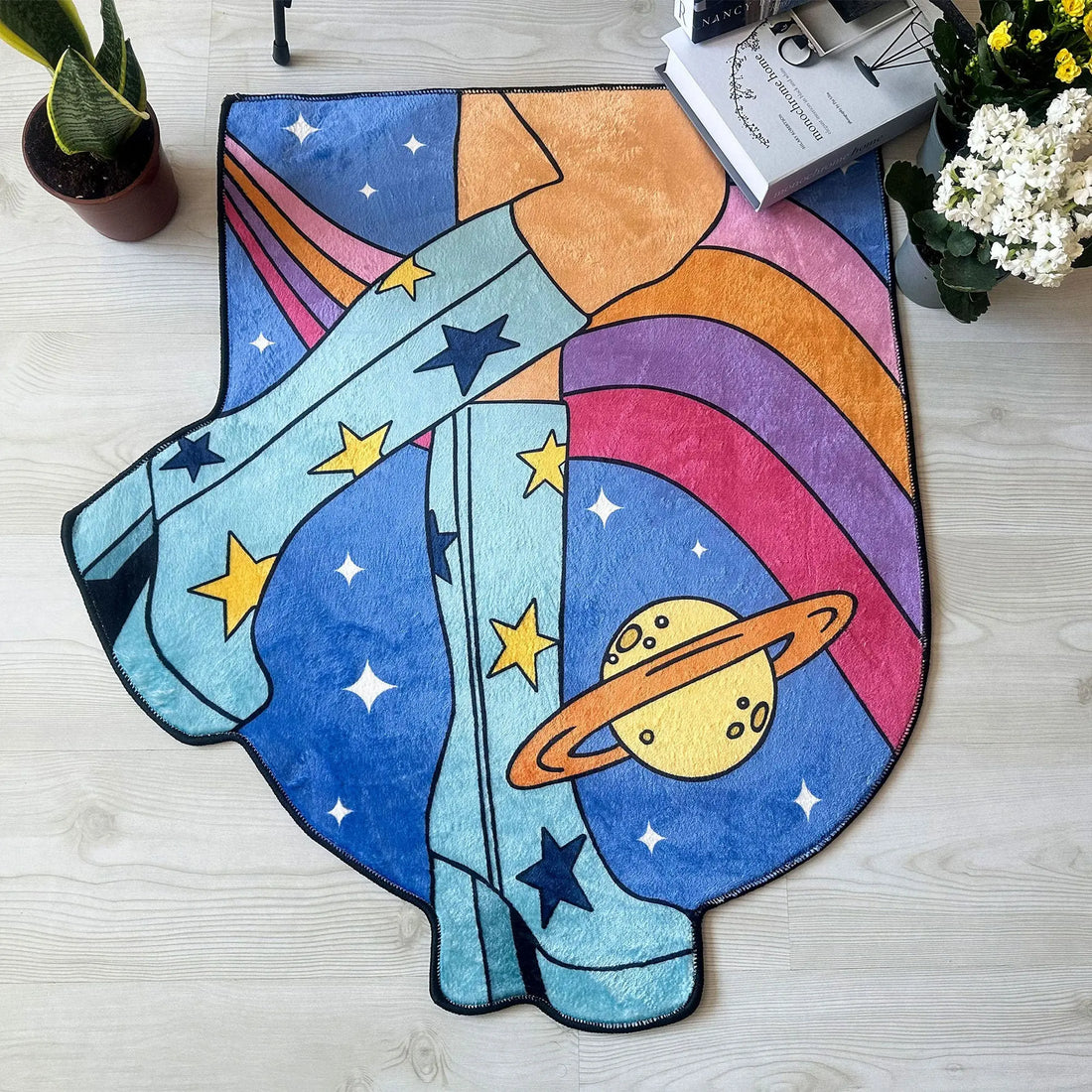 Retro Space Boots Rug, Colorful Go-Go Inspired Carpet