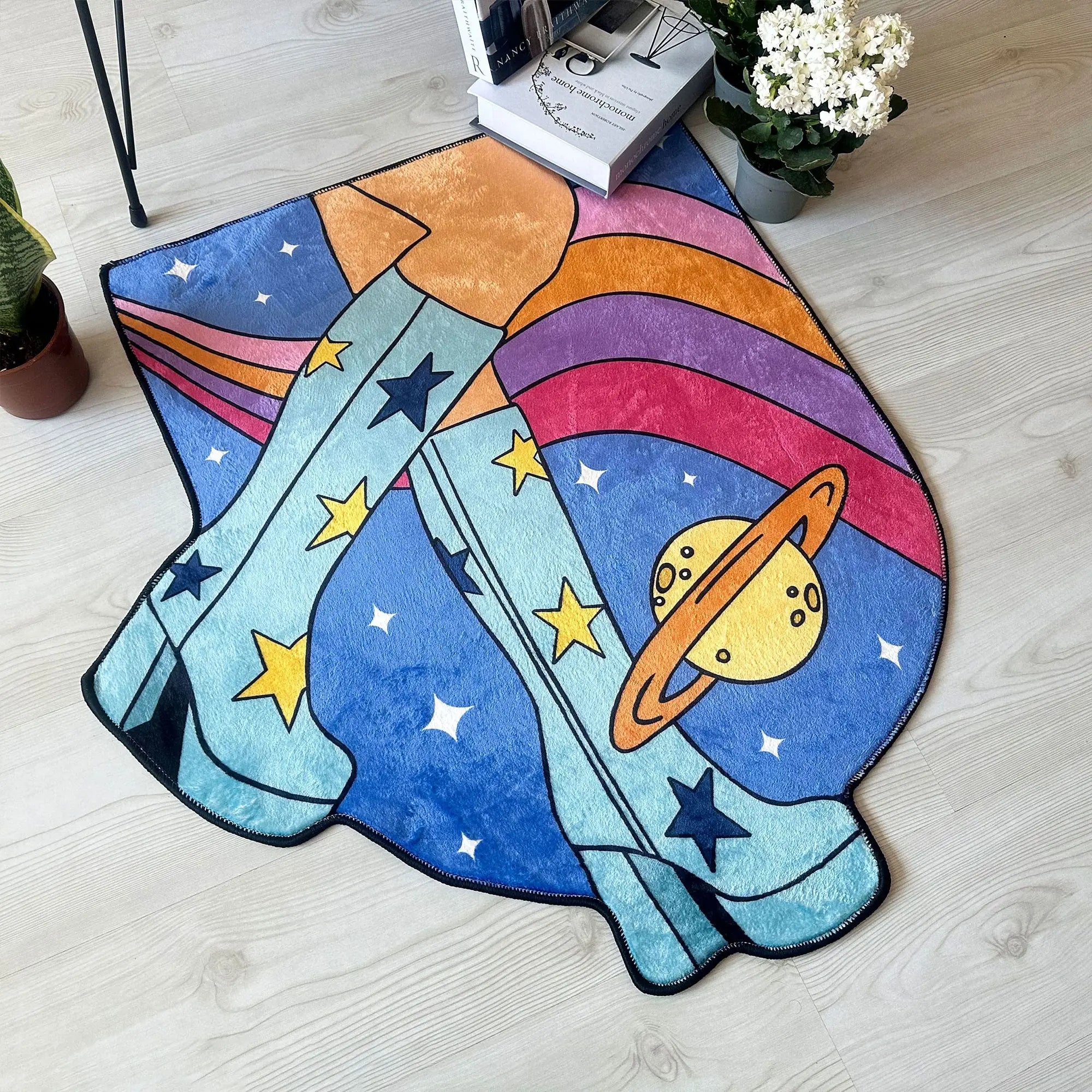 Retro Space Boots Rug, Colorful Go-Go Inspired Carpet