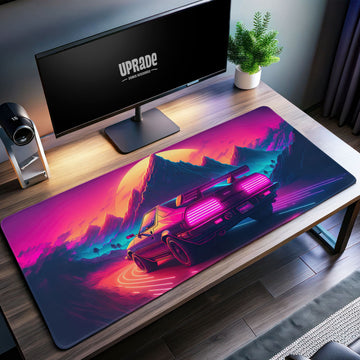 Retro Drive Desk Mat, Neon Car Mouse Pad