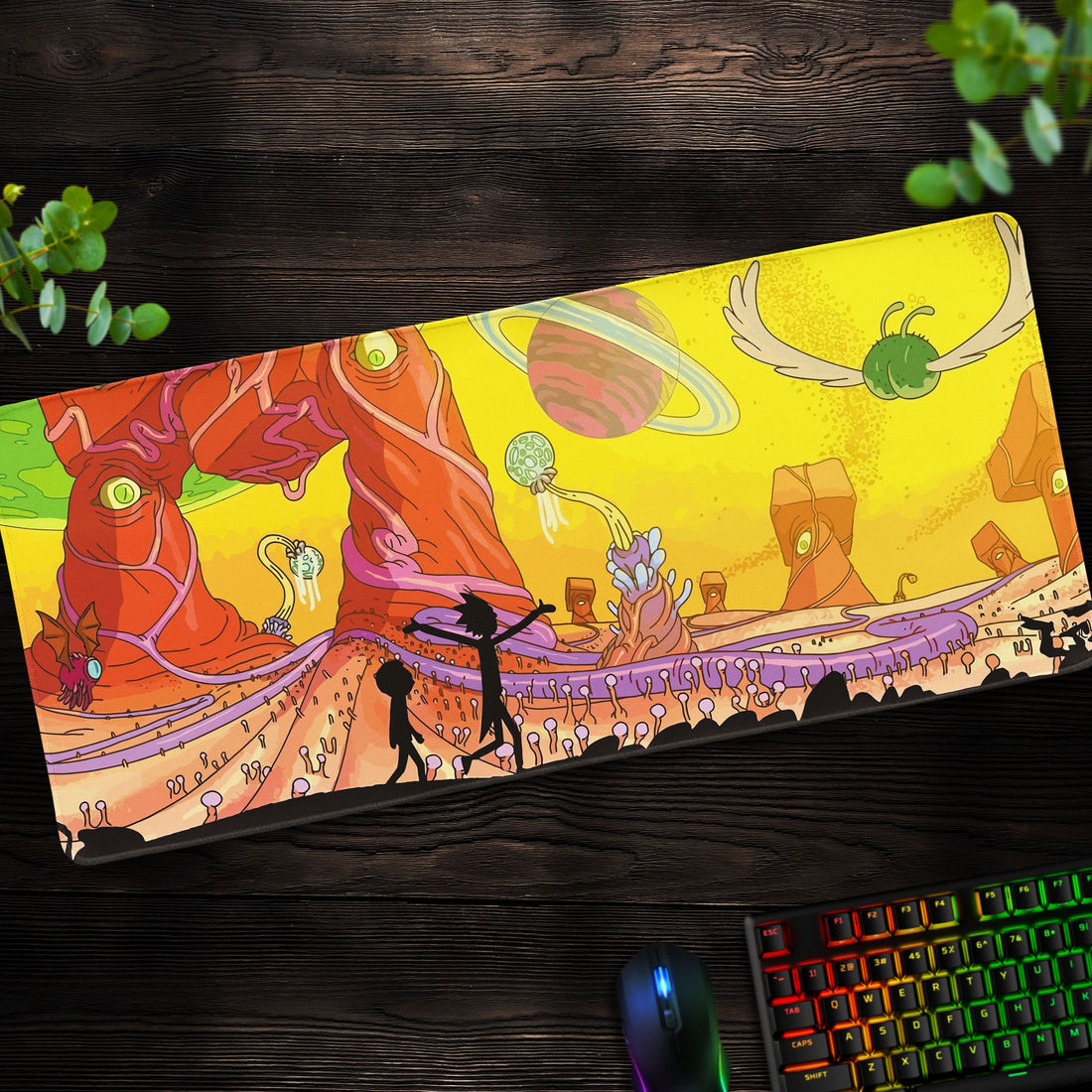 Rick and Morty Alien Planet Desk Mat, Galactic Adventure Mouse Pad