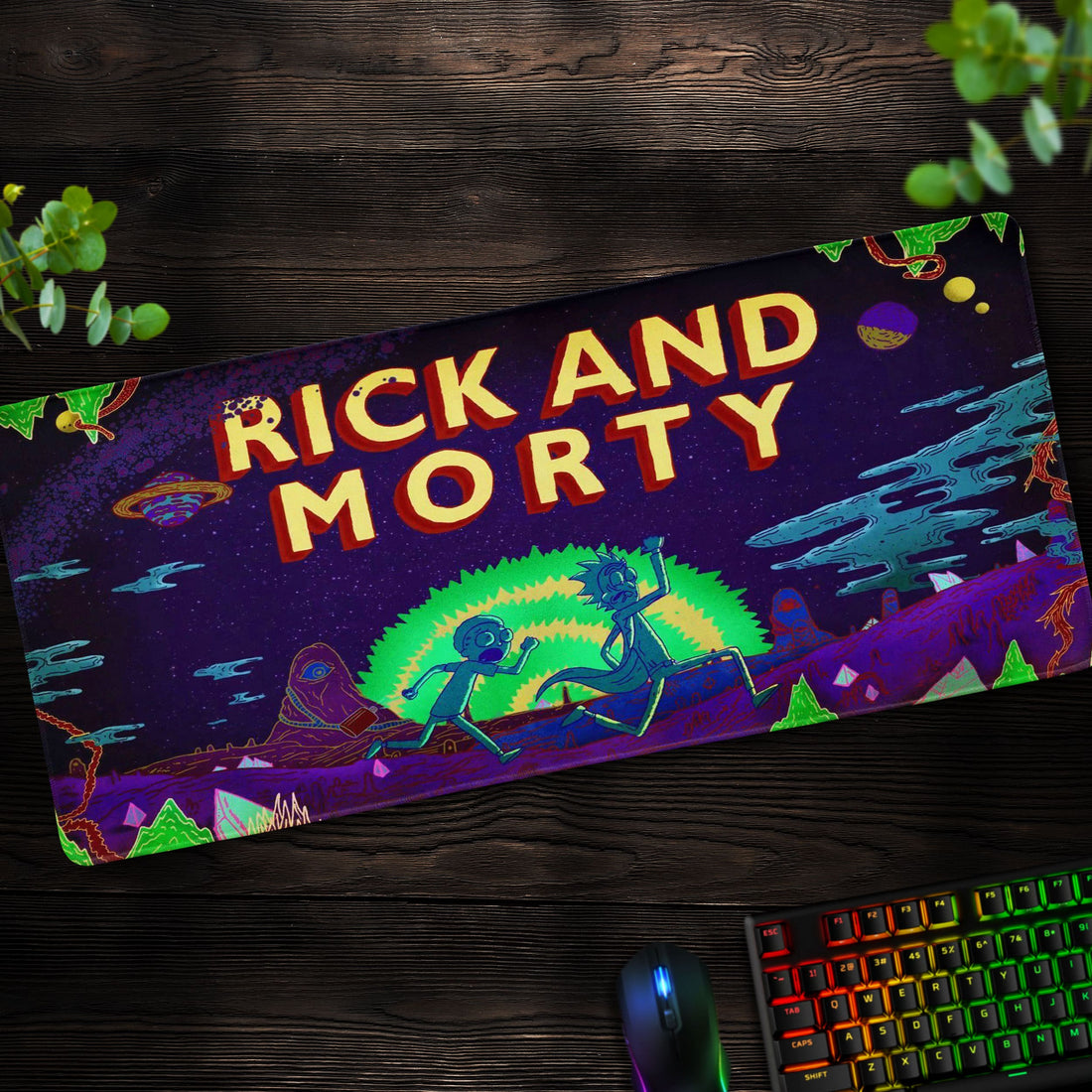 Rick and Morty Galactic Escape Desk Mat, Neon Portal Mouse Pad