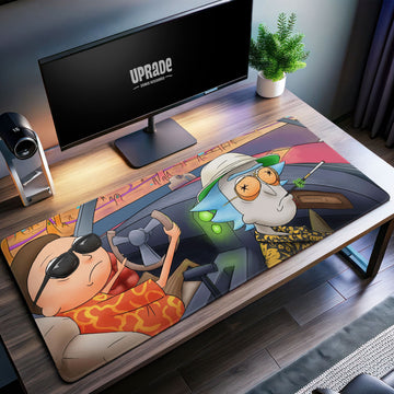 Rick and Morty Desert Road Trip Desk Mat, Psychedelic Adventure Mouse Pad