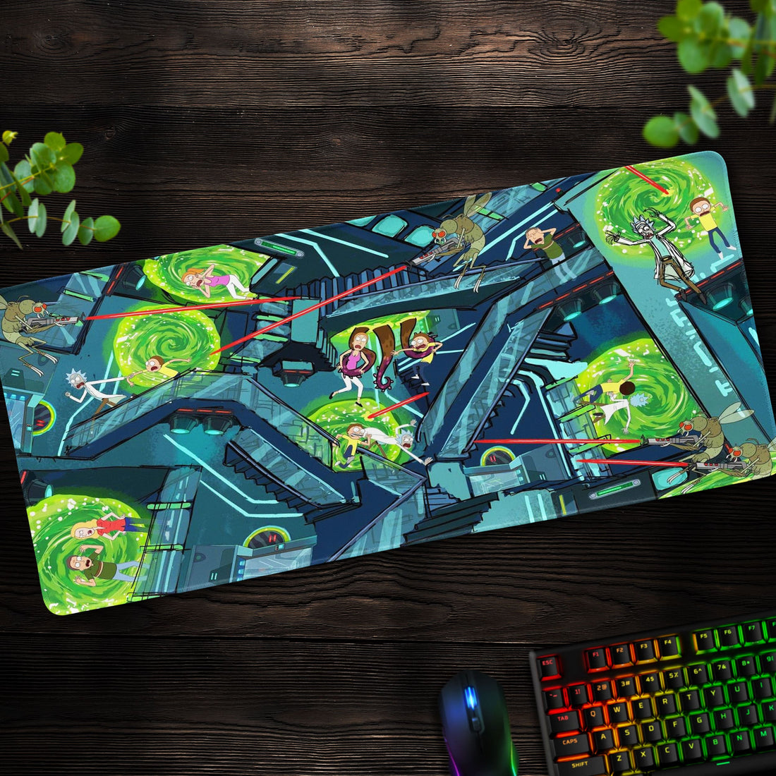 Rick and Morty Portal Chase Desk Mat, Multiverse Action Mouse Pad