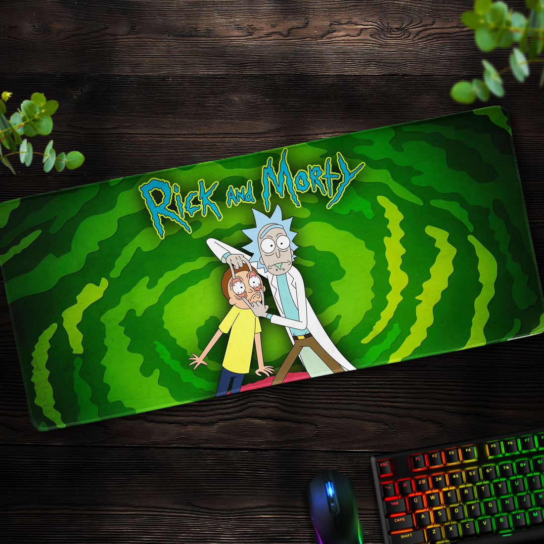 Rick and Morty Portal Escape Desk Mat, Green Vortex Mouse Pad