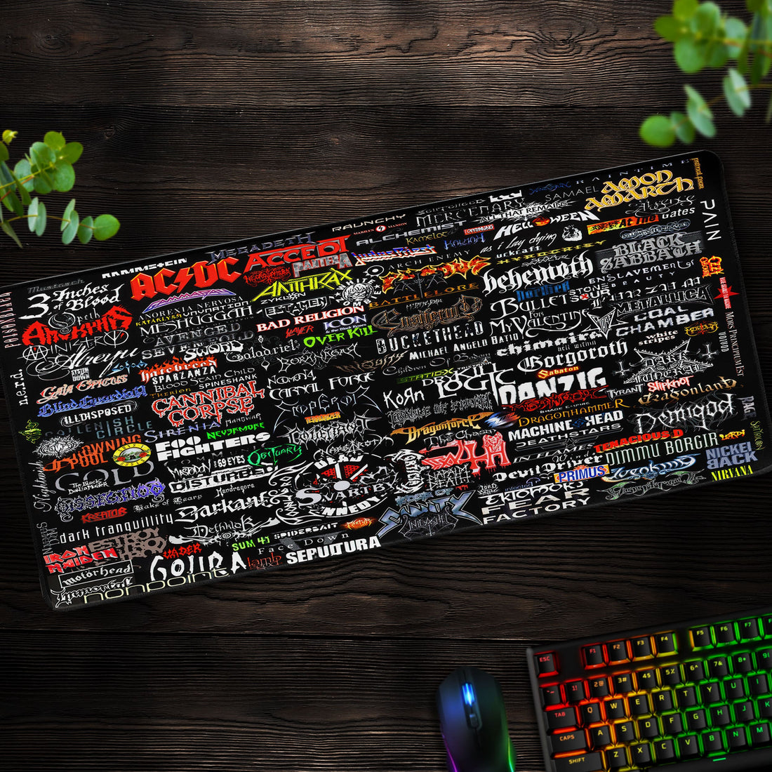 Heavy Metal Band Logos Desk Mat, Rock Music Mouse Pad