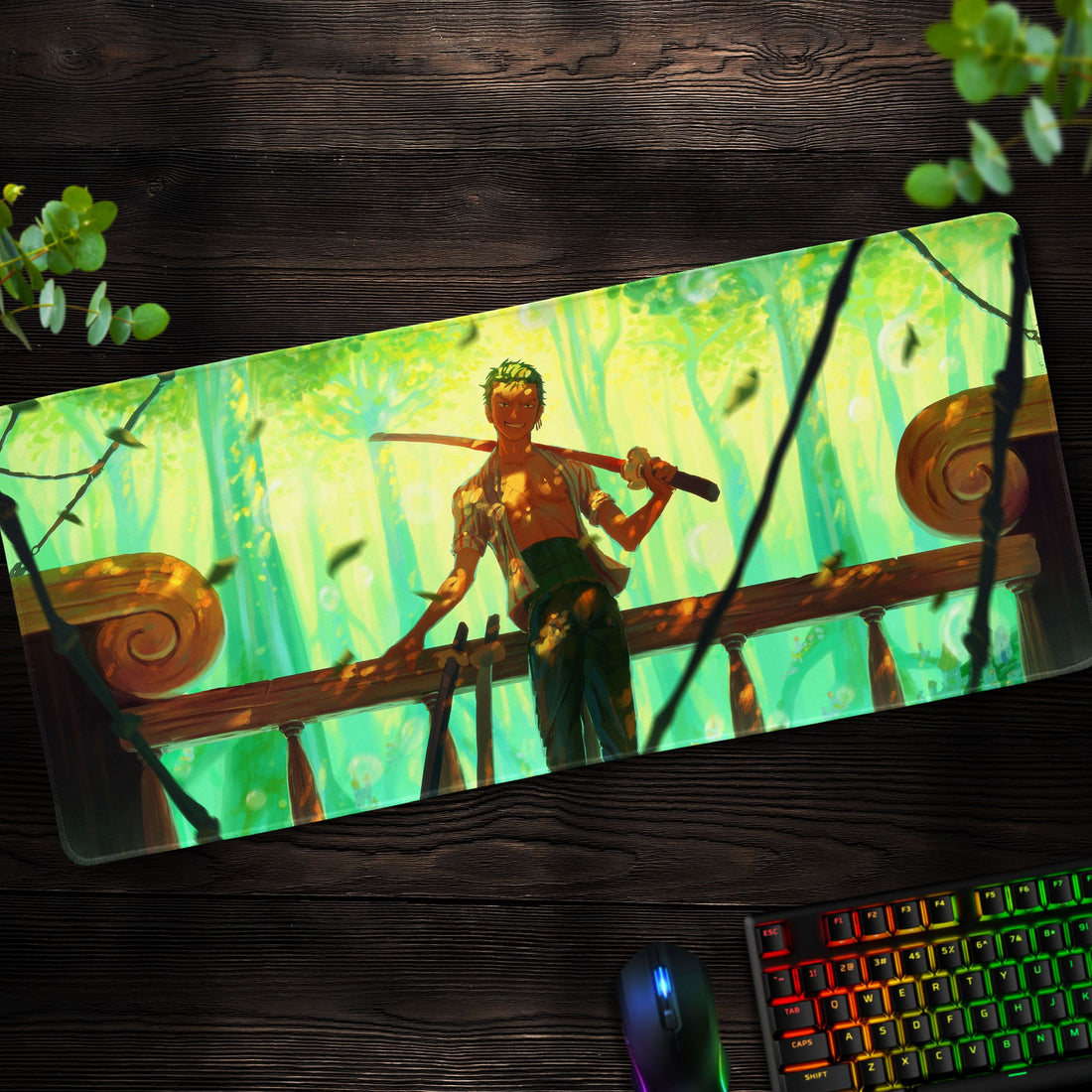 Zoro Forest Vibes Desk Mat, One Piece Samurai Mouse Pad