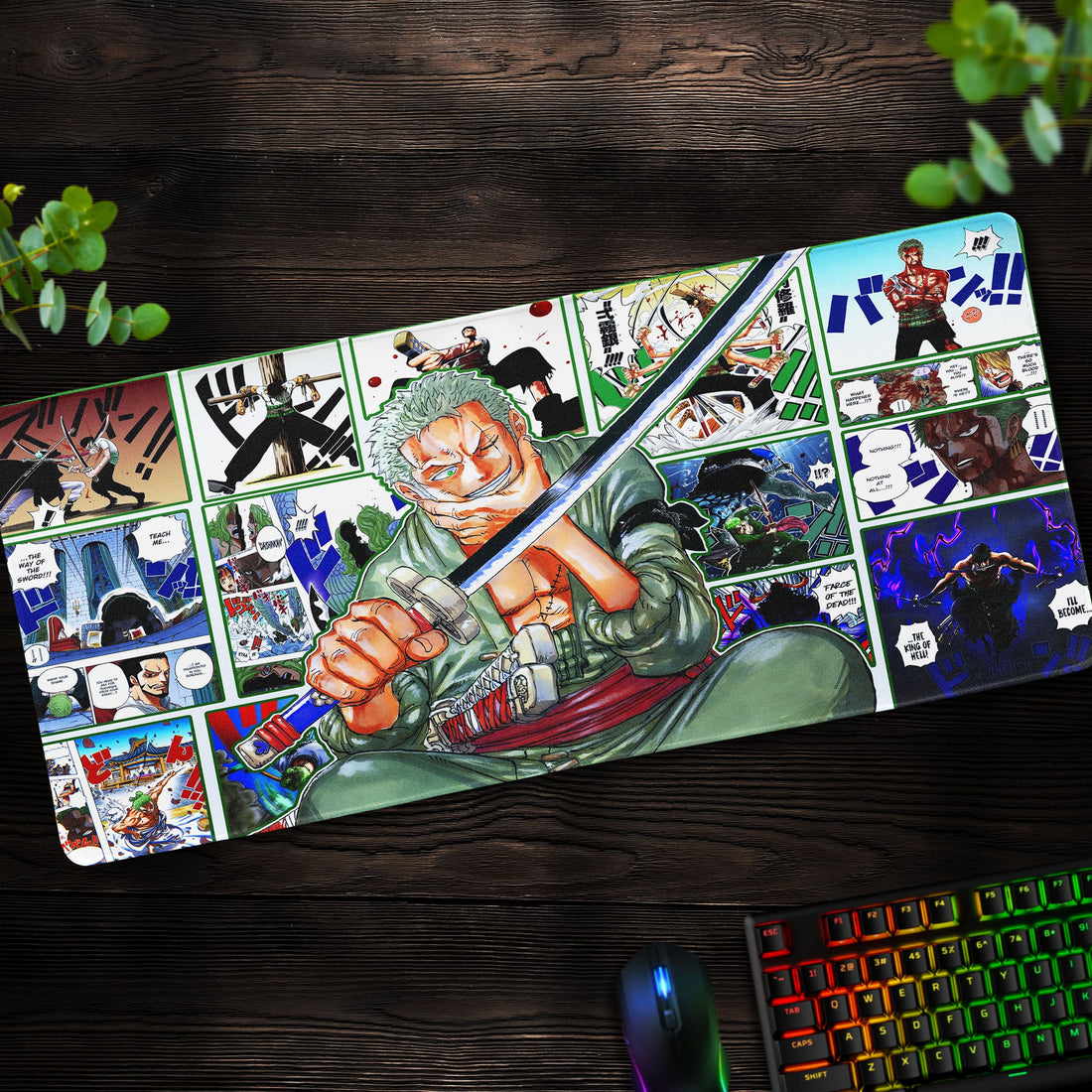 Zoro Manga Highlights Desk Mat, One Piece Swordsman Mouse Pad