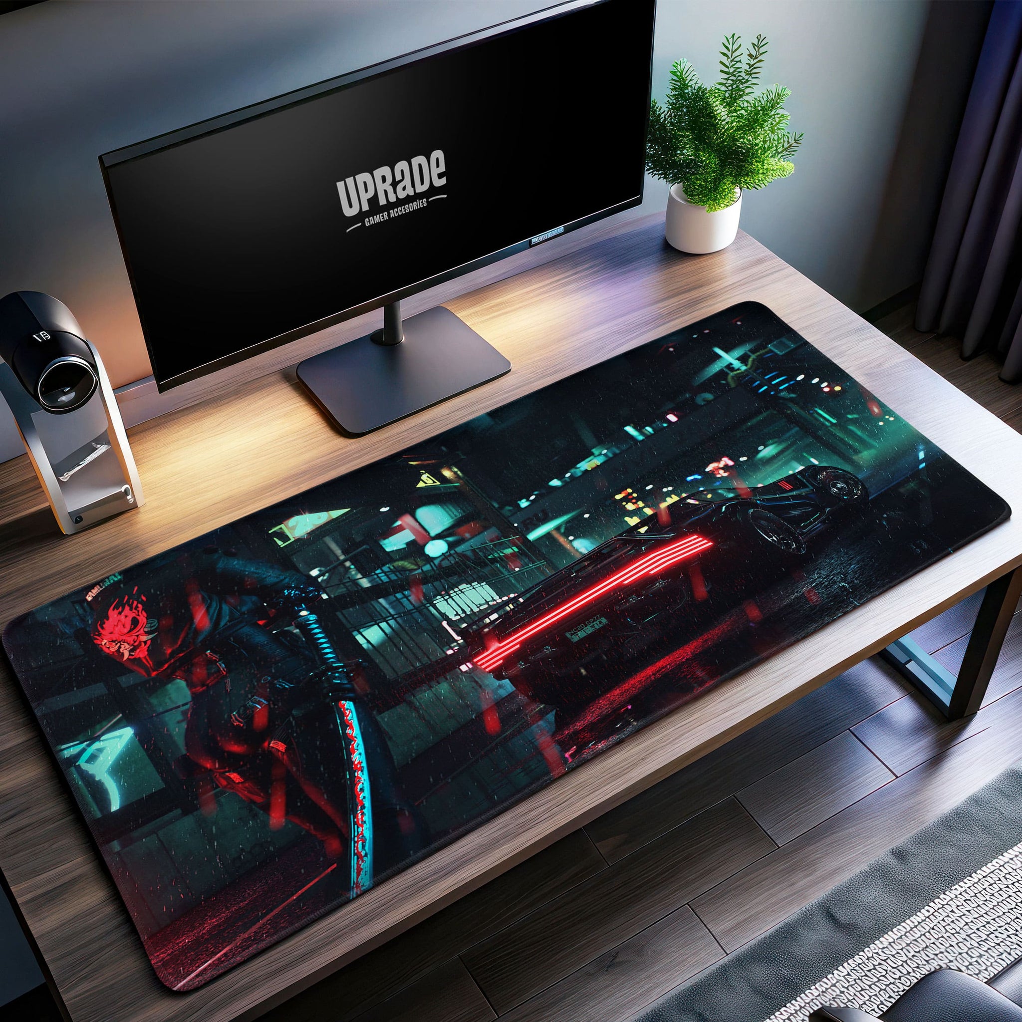 Samurai Blade Desk Mat, Cyberpunk Gaming Mouse Pad