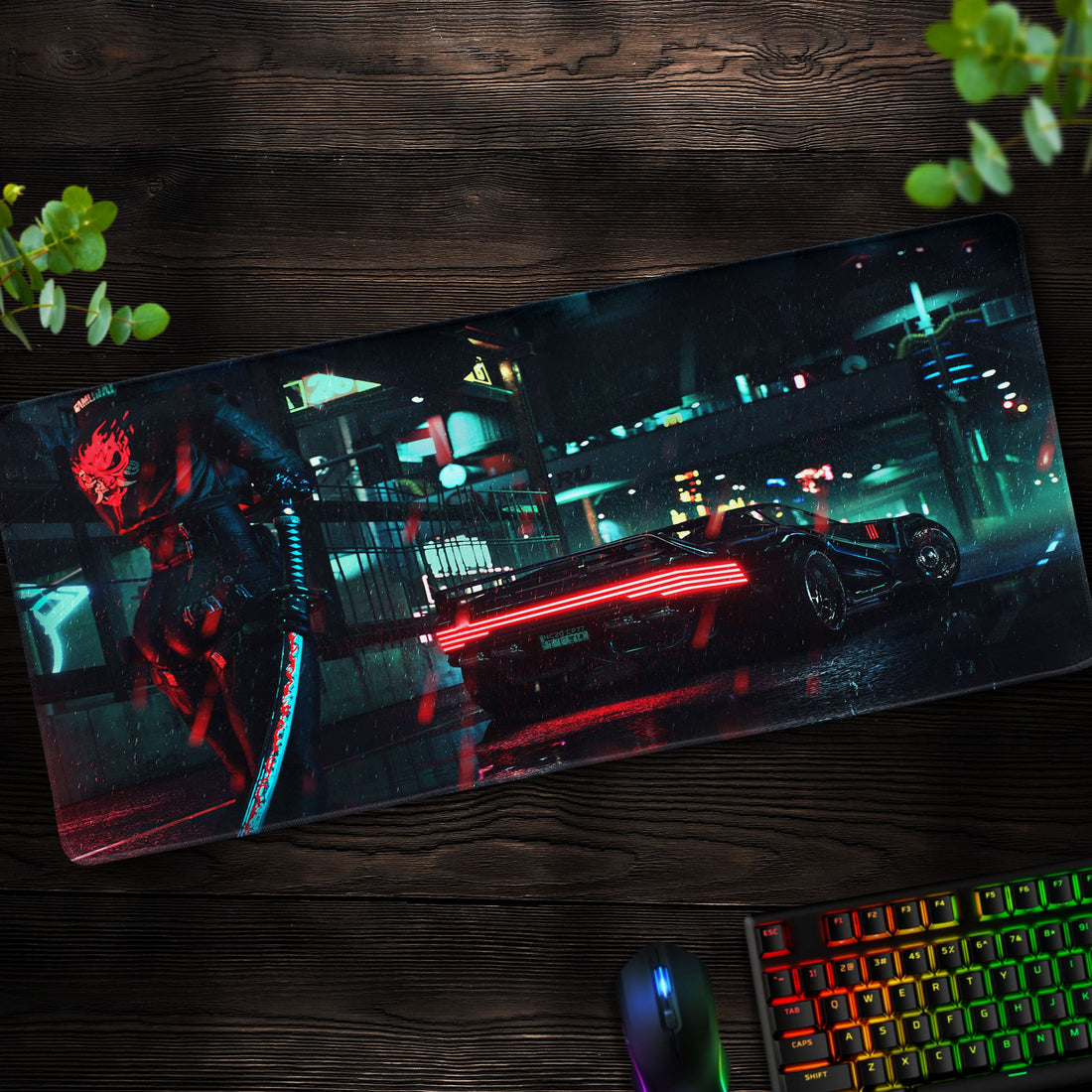 Samurai Blade Desk Mat, Cyberpunk Gaming Mouse Pad