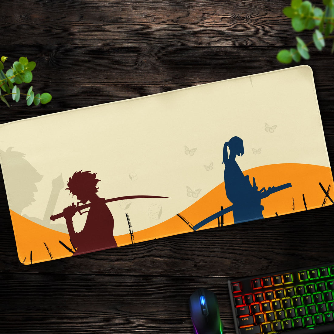 Samurai Silhouette Desk Mat, Champloo Sunset Mouse Pad