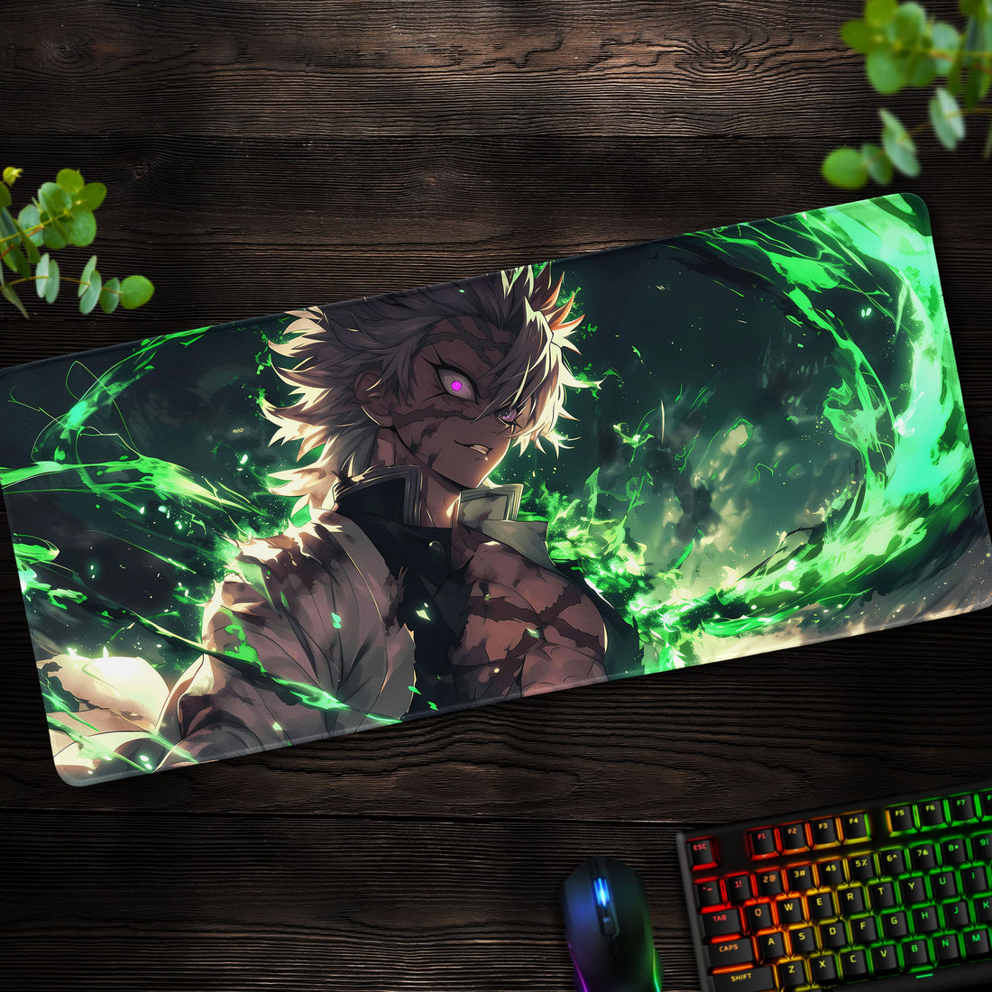 Sanemi Wind Hashira Desk Mat, Demon Slayer Mouse Pad