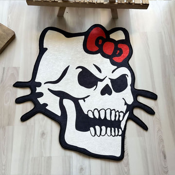 Skeleton Hello Kitty Gothic Shaped Soft Rug