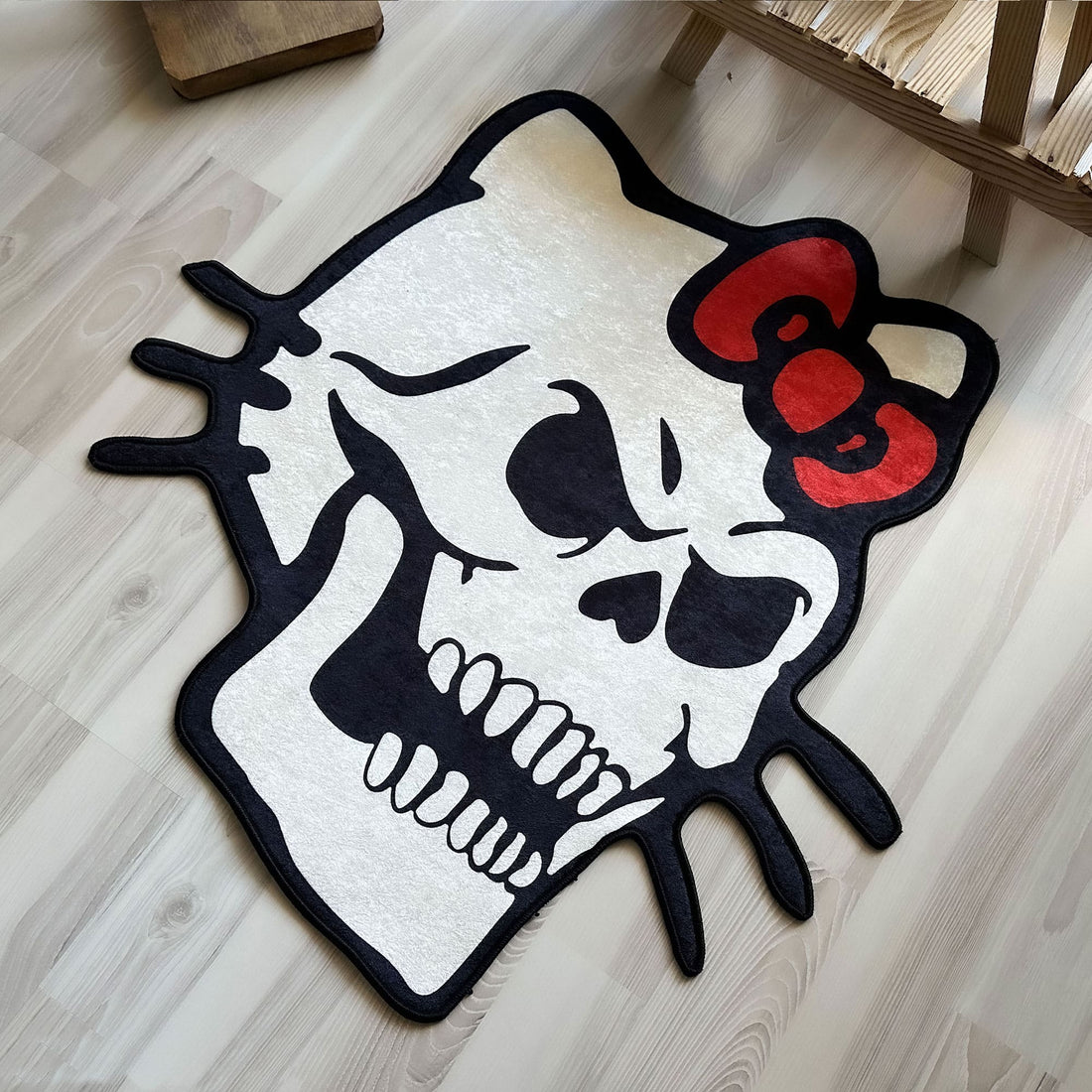 Skeleton Hello Kitty Gothic Shaped Soft Rug