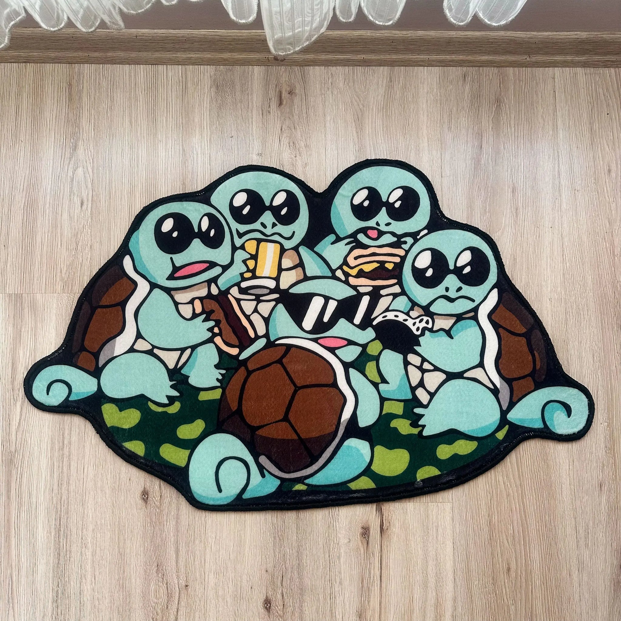 Squirtle Squad Eating Rug, Fun Pokémon Anime Carpet