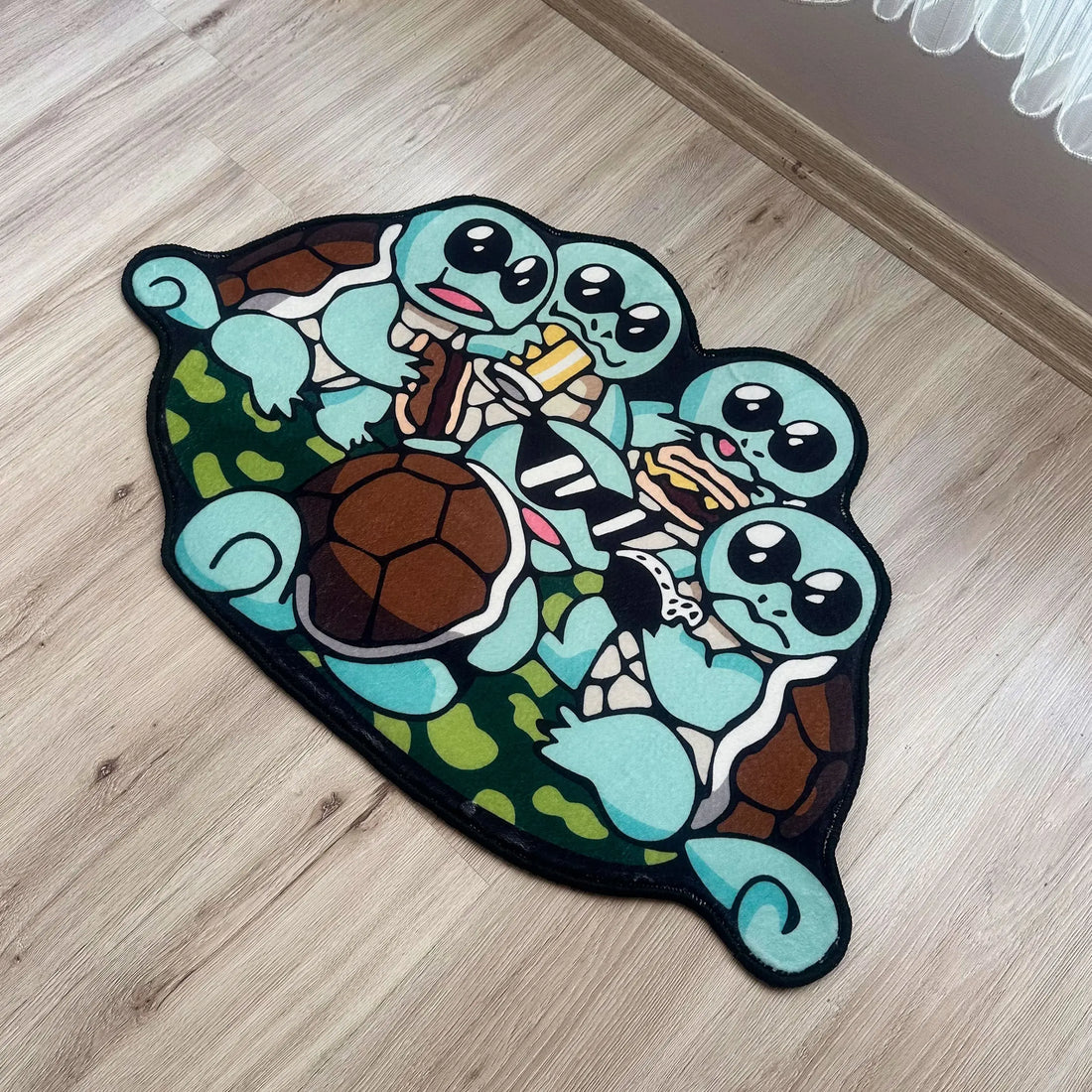 Squirtle Squad Eating Rug, Fun Pokémon Anime Carpet