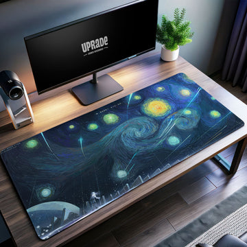 Cosmic Starry Night Desk Mat, Futuristic Van Gogh Mouse Pad