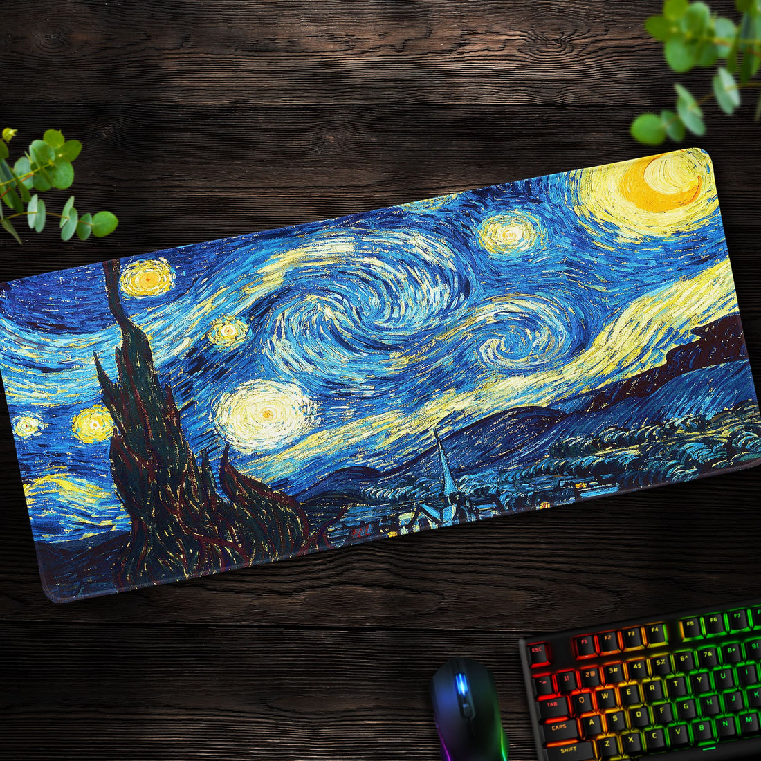 Van Gogh Starry Night Desk Mat, Iconic Art Mouse Pad