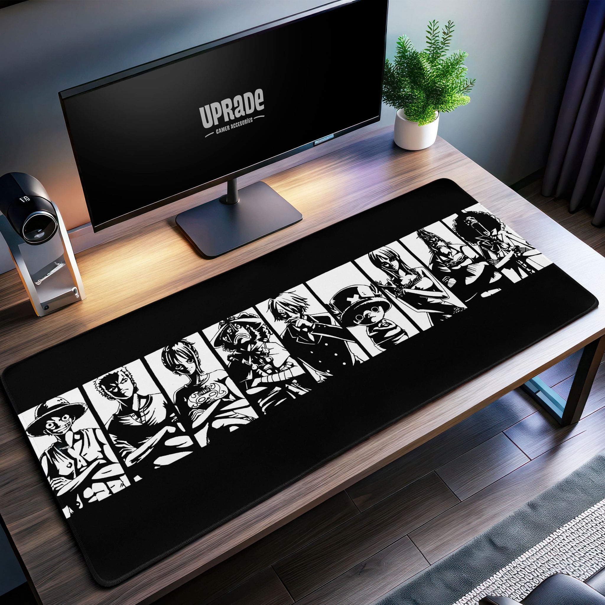 One Piece Straw Hat Crew Desk Mat, Black & White Mouse Pad