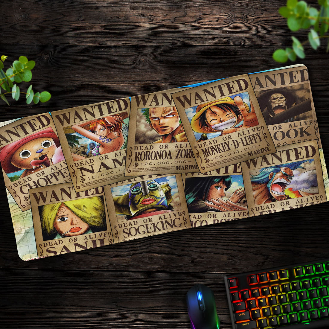 Straw Hat Crew Wanted Posters Desk Mat, One Piece Mouse Pad