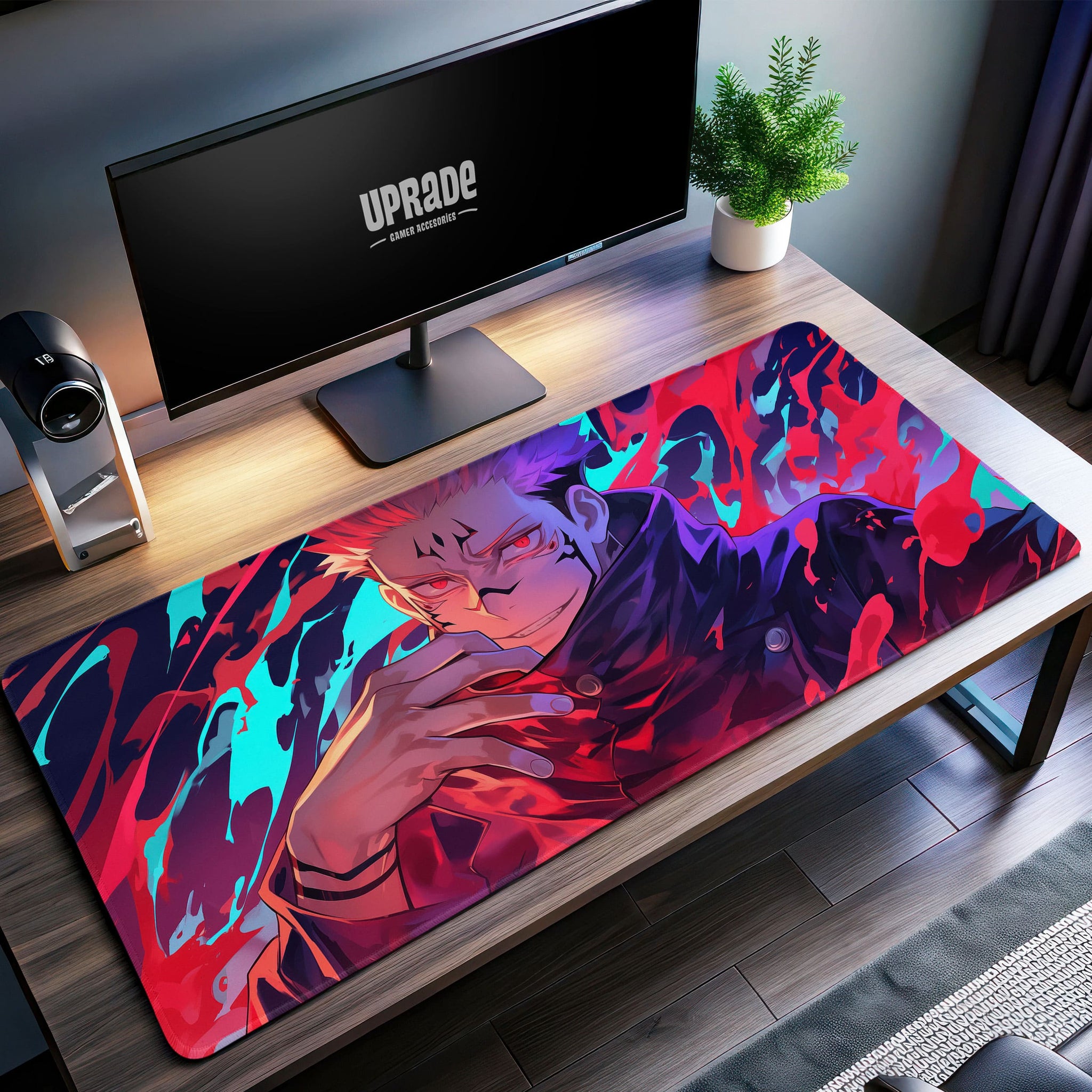 Sukuna Cursed Flames Desk Mat, Jujutsu Kaisen Mouse Pad