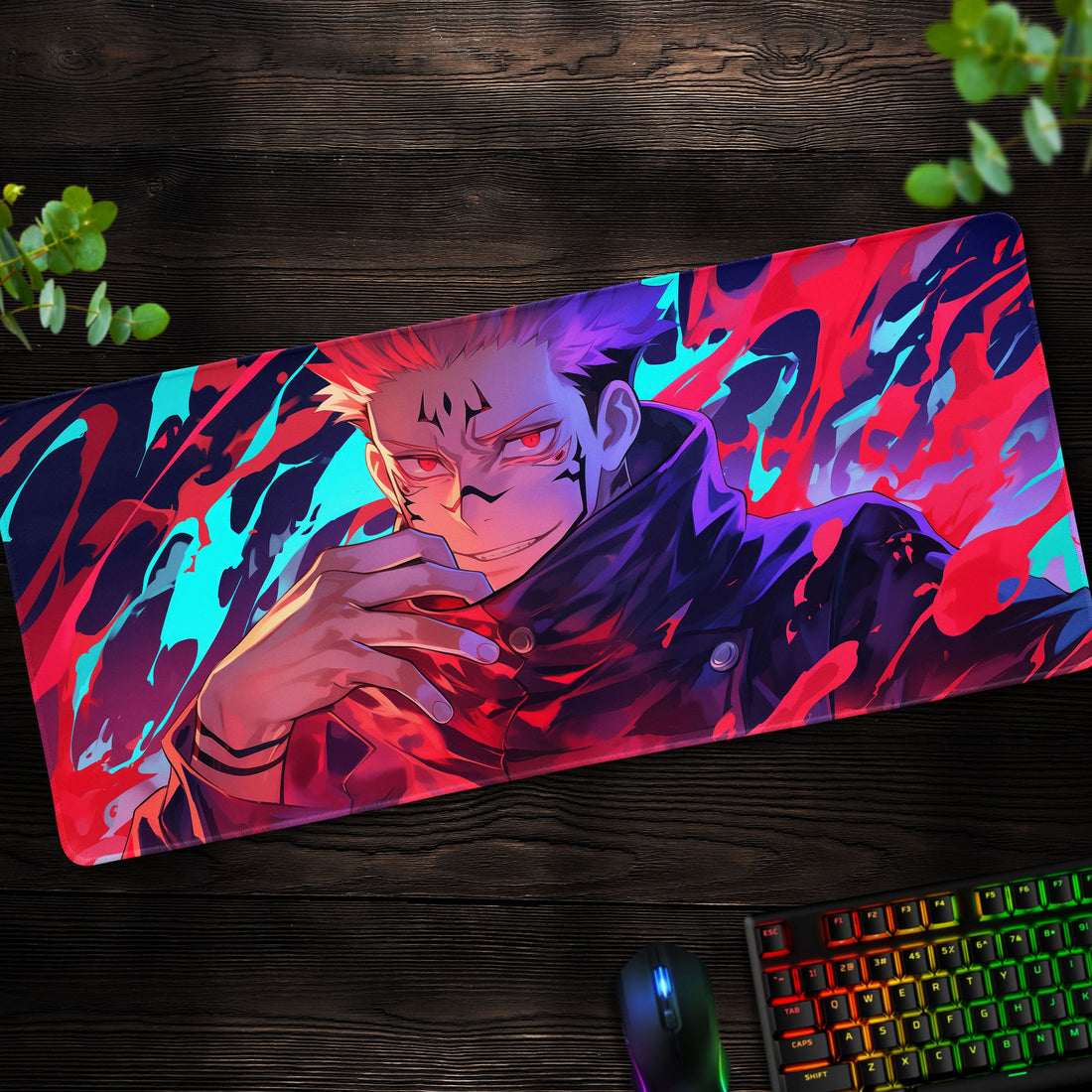 Sukuna Cursed Flames Desk Mat, Jujutsu Kaisen Mouse Pad