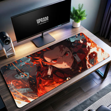 Flame-Bound Tanjiro Desk Mat, Demon Slayer Mouse Pad