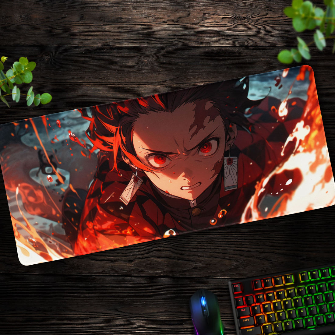 Flame-Bound Tanjiro Desk Mat, Demon Slayer Mouse Pad