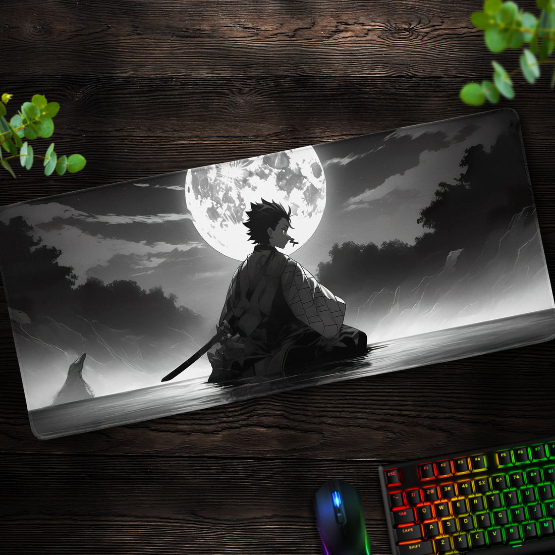 Tanjiro Moonlit Desk Mat, Demon Slayer Anime Mouse Pad