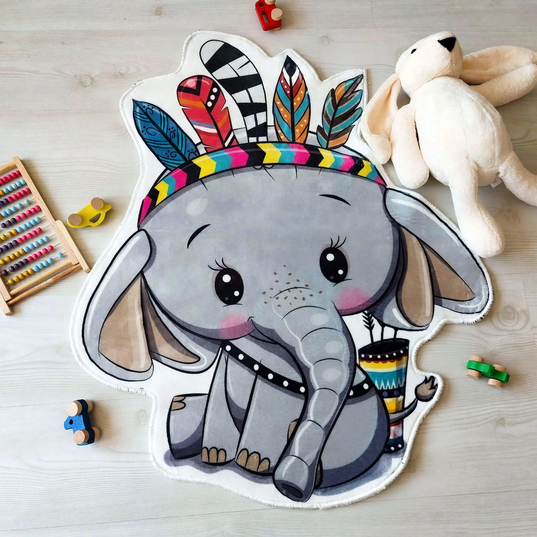 Tribal Elephant Kids Area Rug, Cute Decorative Carpet