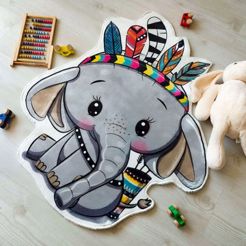 Tribal Elephant Kids Area Rug, Cute Decorative Carpet