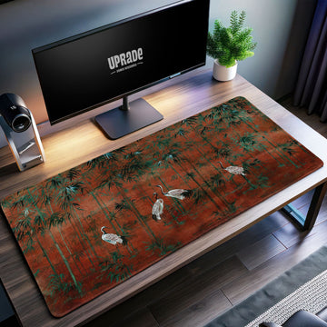 Bamboo Forest Crane Desk Mat, Elegant Nature Mouse Pad