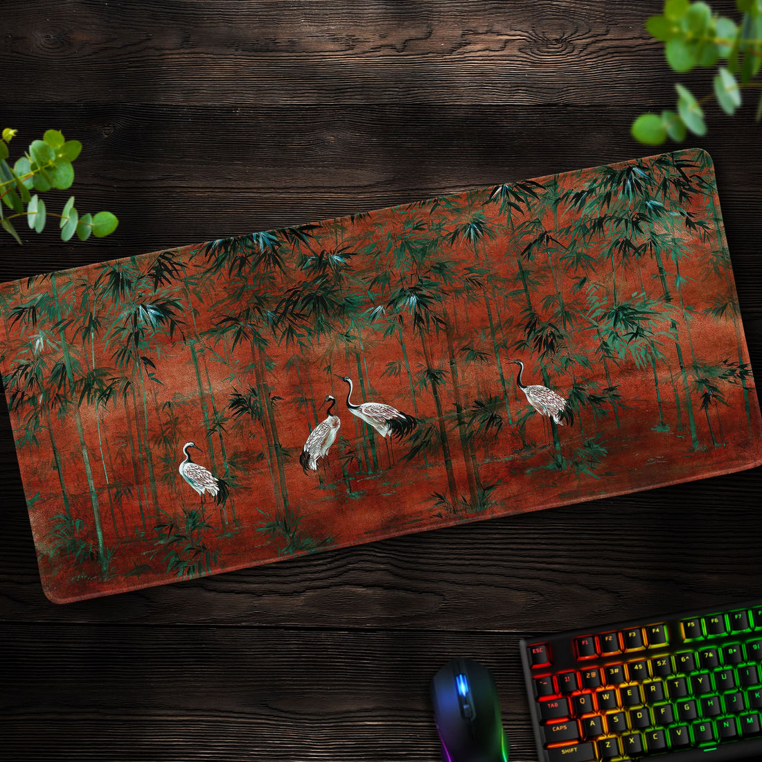 Bamboo Forest Crane Desk Mat, Elegant Nature Mouse Pad - Cocoon Markt