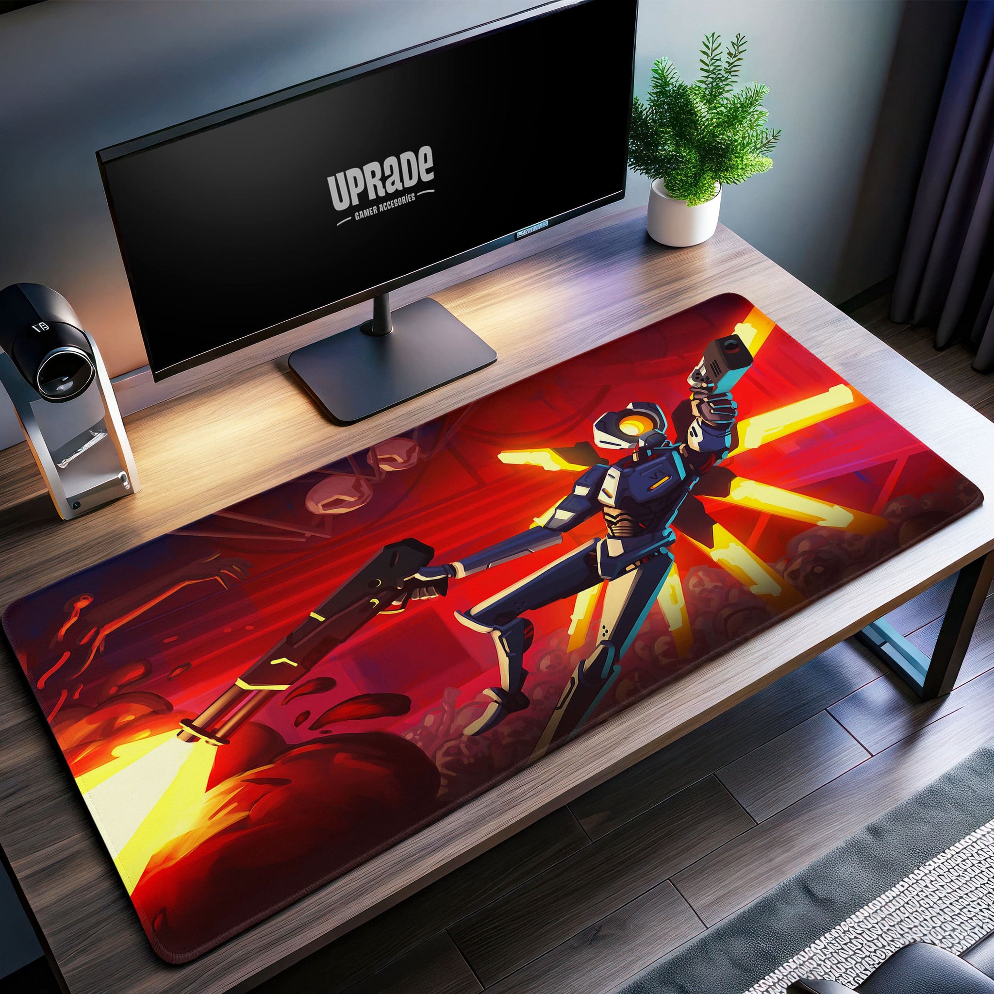 Ultrakill Action Desk Mat, Neon Robot Mouse Pad