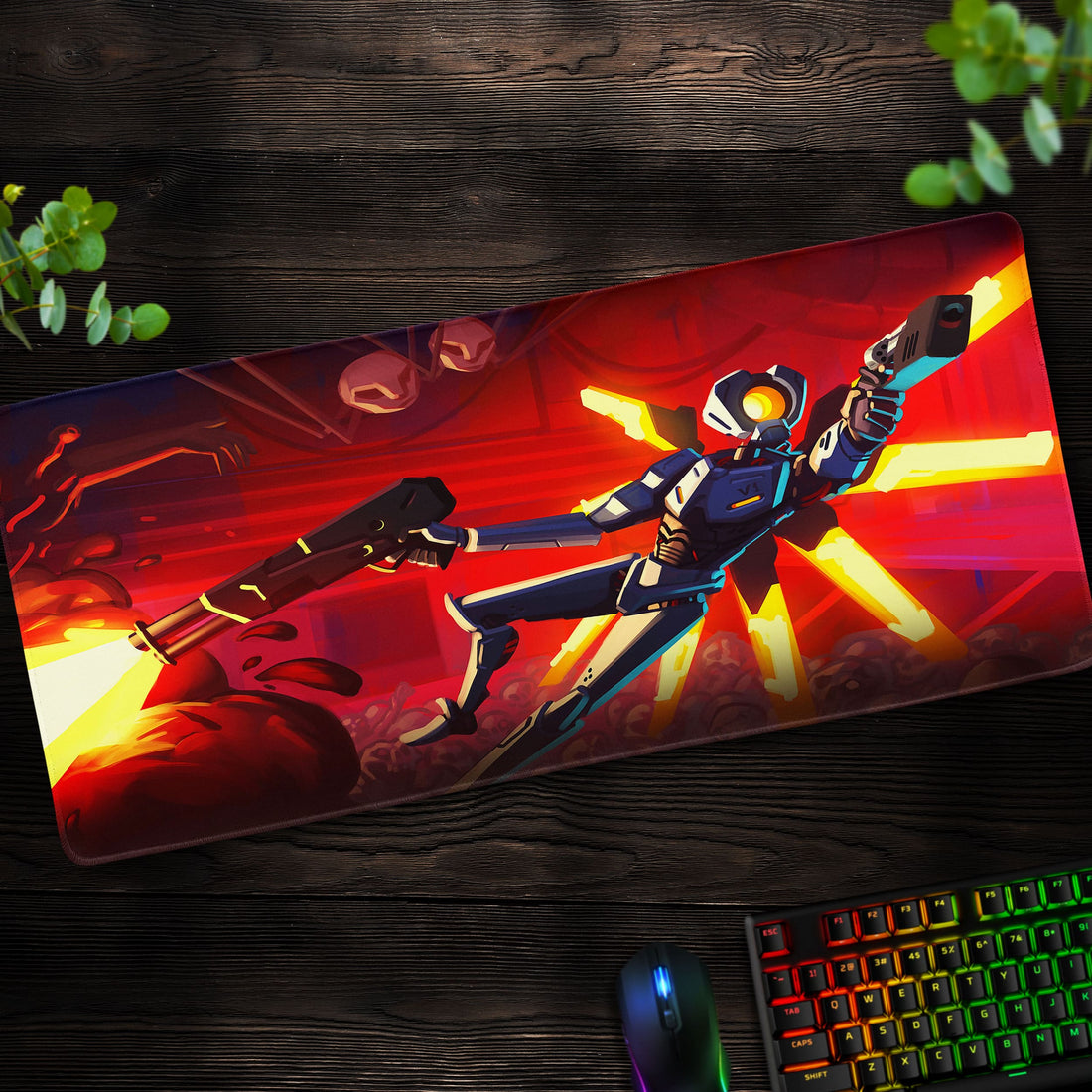 Ultrakill Action Desk Mat, Neon Robot Mouse Pad