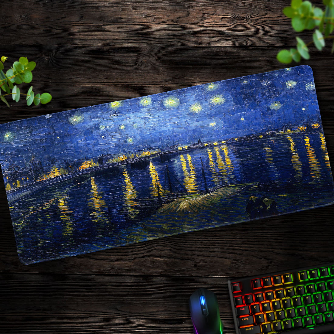 Van Gogh Starry Night Desk Mat, Artistic Mouse Pad