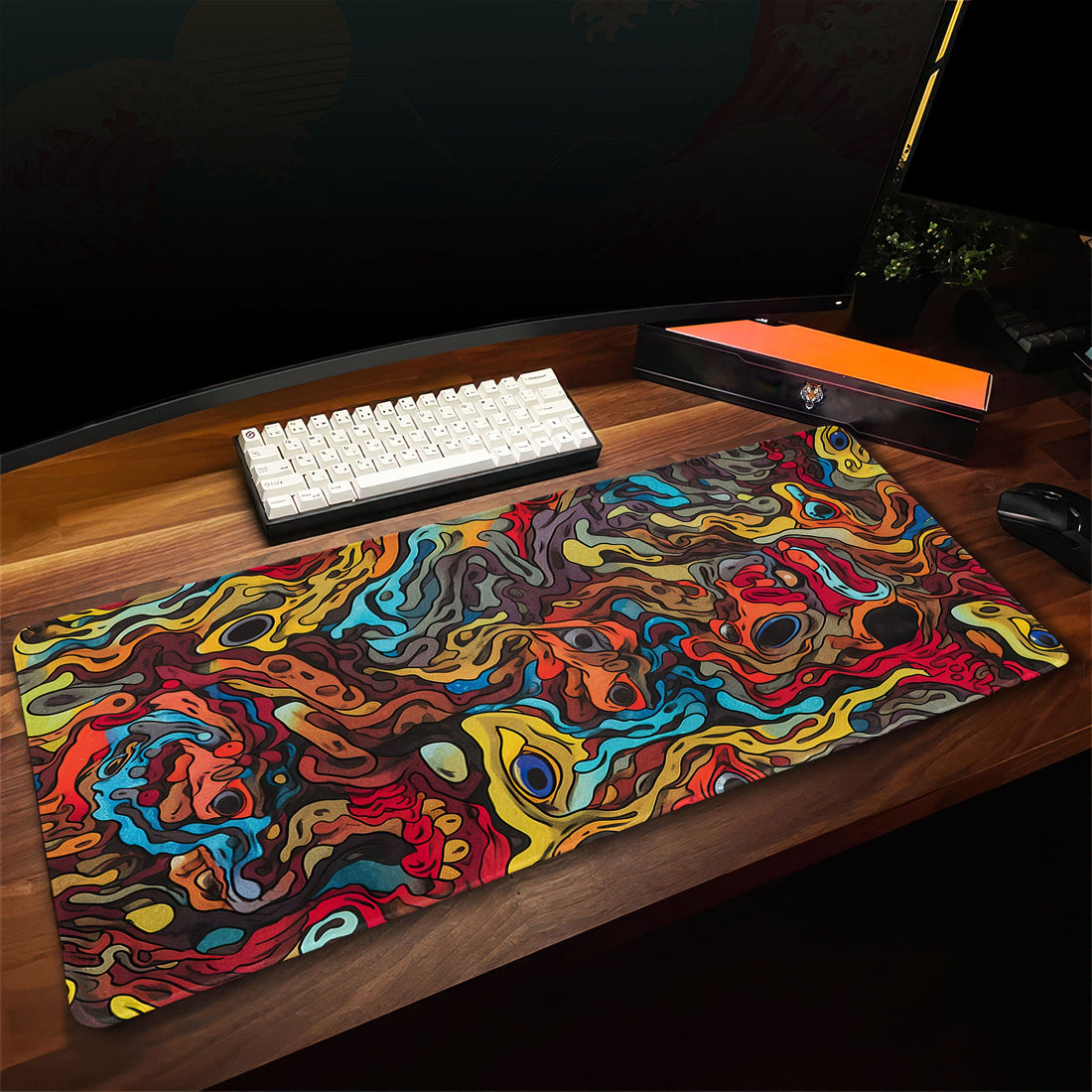 Psychedelic Vibes Desk Mat, Abstract Colorful Mouse Pad