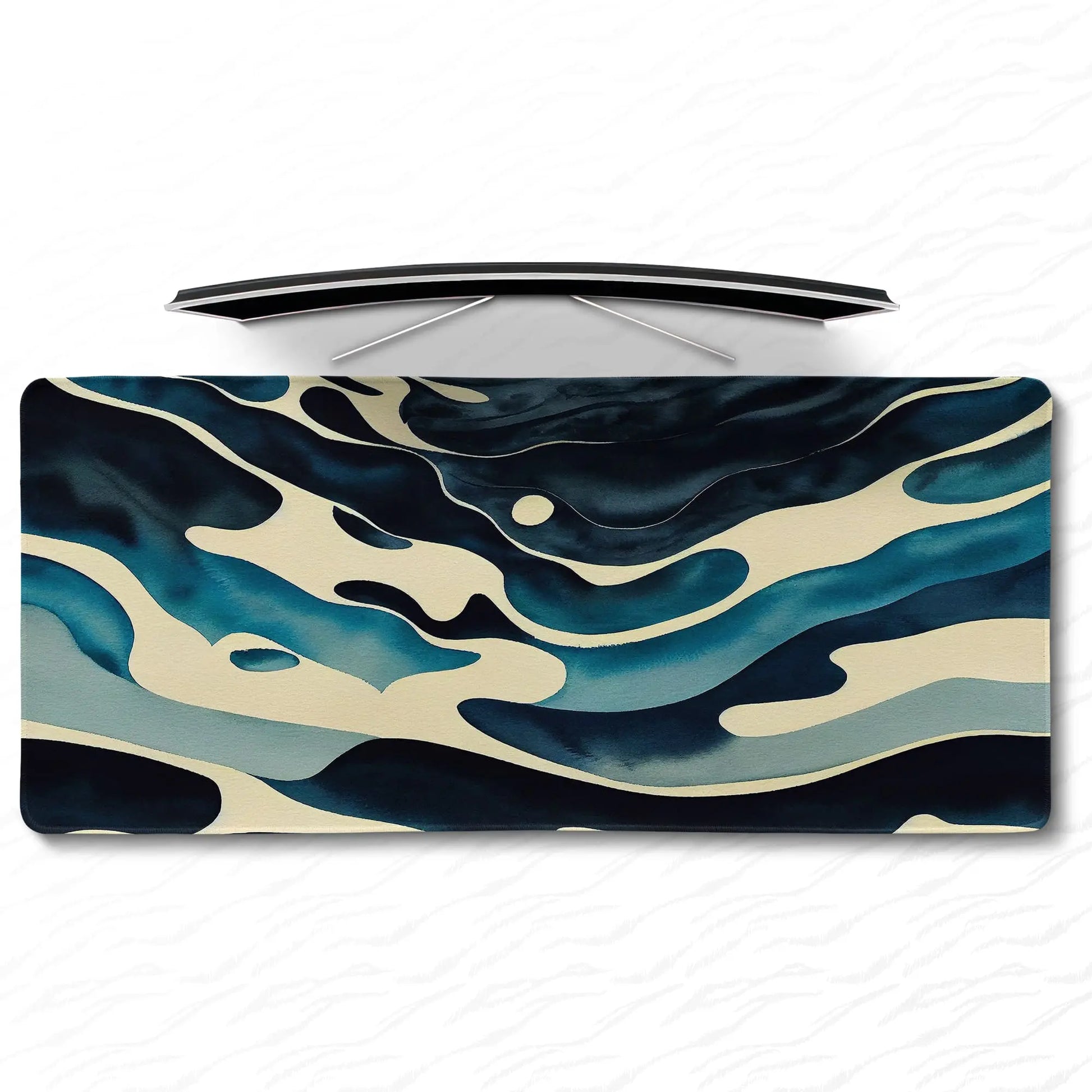 Navy and Cream Abstract Desk Mat, Wave Pattern Mouse Pad - Cocoon Markt