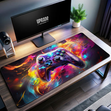 Vibrant Game Controller Desk Mat, Colorful Gamer Mouse Pad