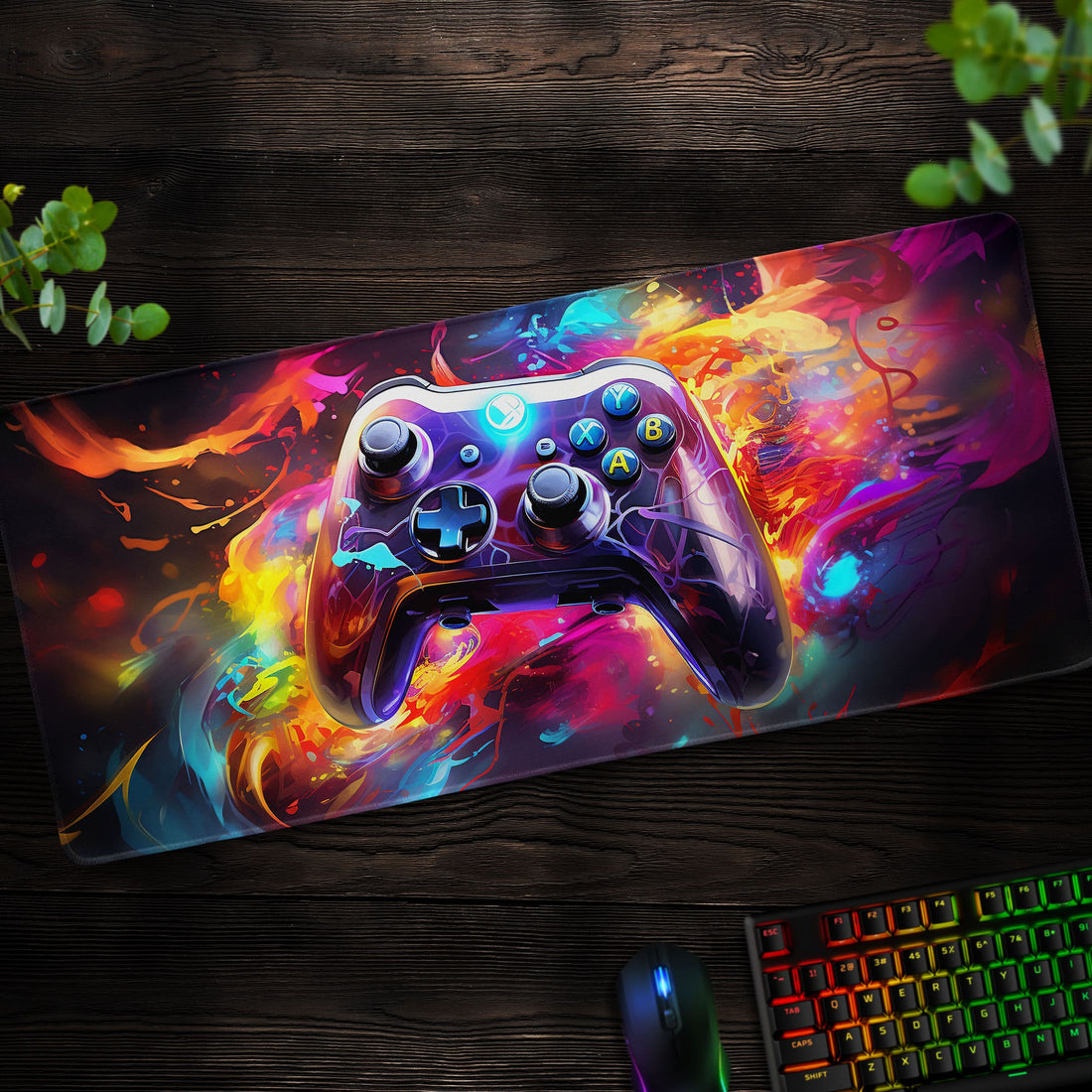 Vibrant Game Controller Desk Mat, Colorful Gamer Mouse Pad