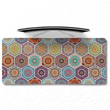 Mandala Hexagon Schreibtischmatte, Boho Muster Mauspad