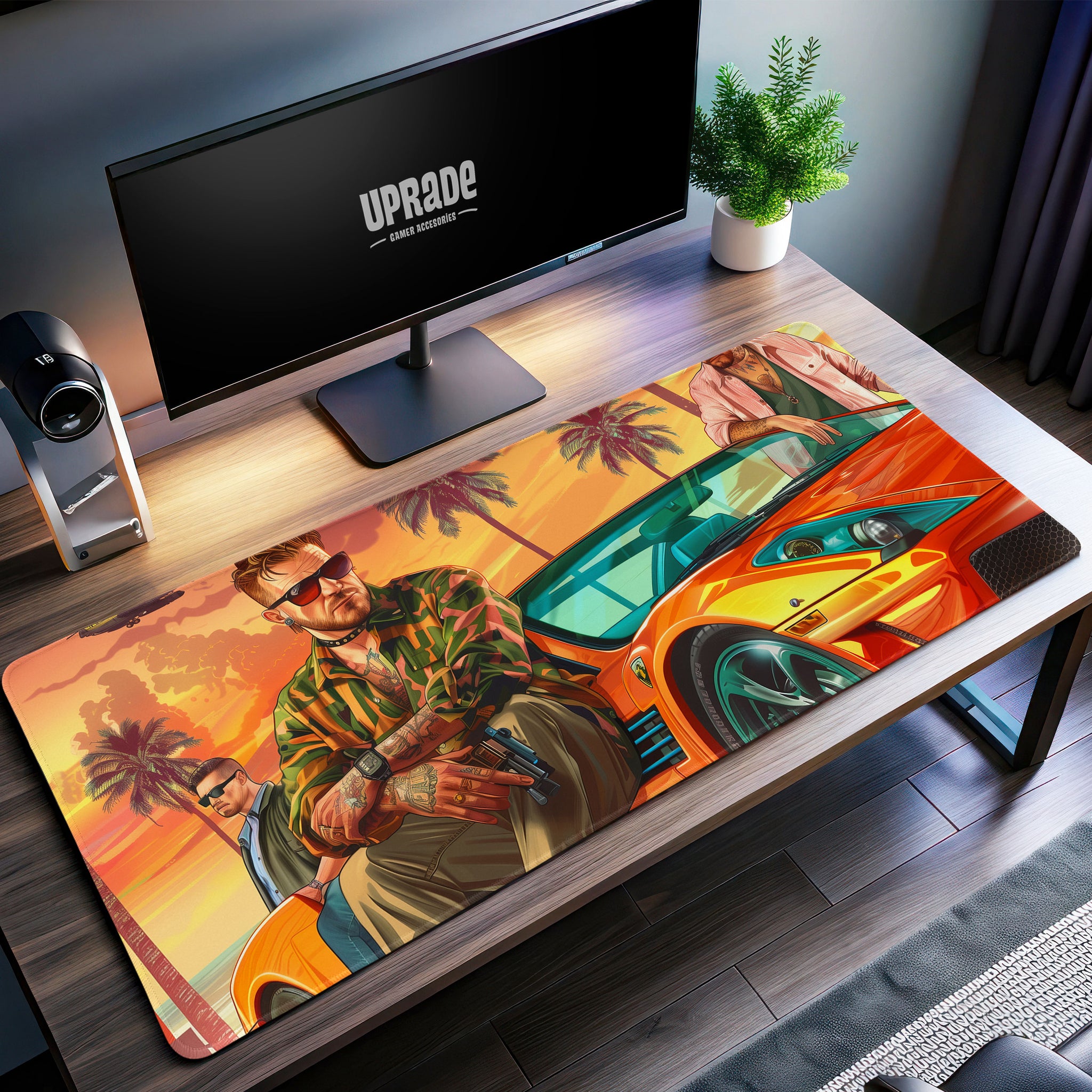 Vice City Sunset Desk Mat, GTA Car Scene Mouse Pad