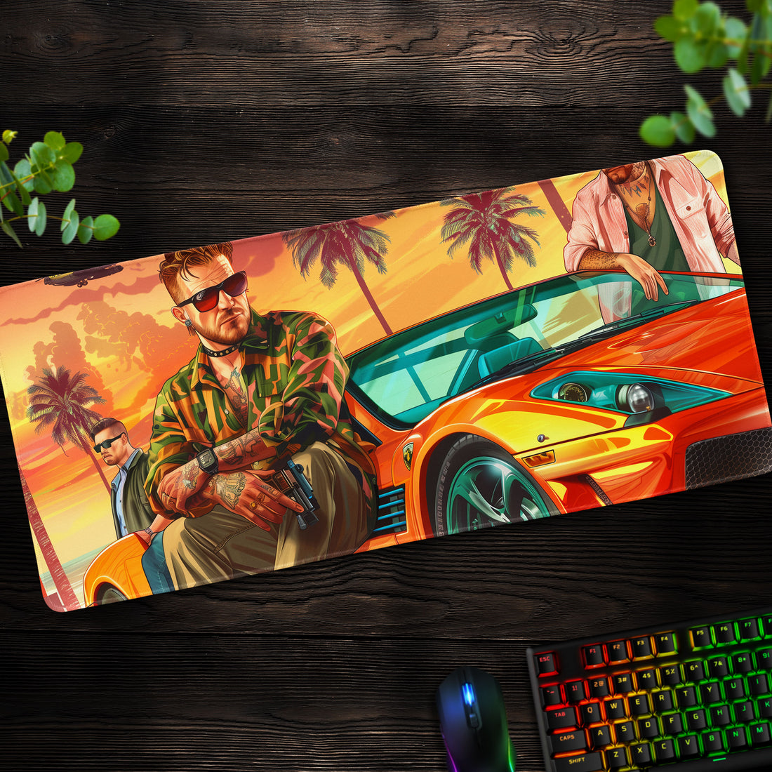 Vice City Sunset Desk Mat, GTA Car Scene Mouse Pad