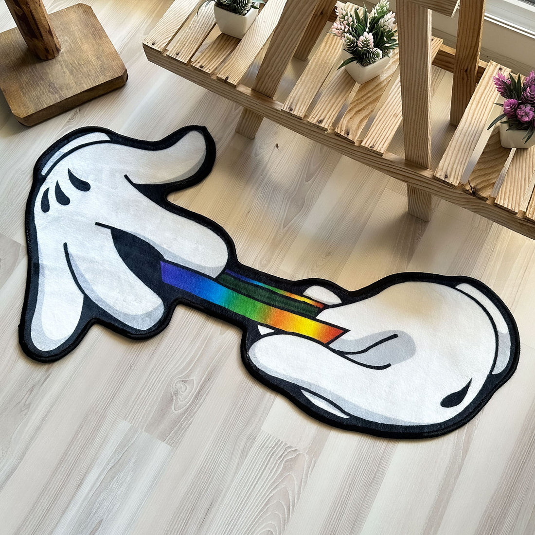 Weed Wrapping Hand Rainbow Soft Rug