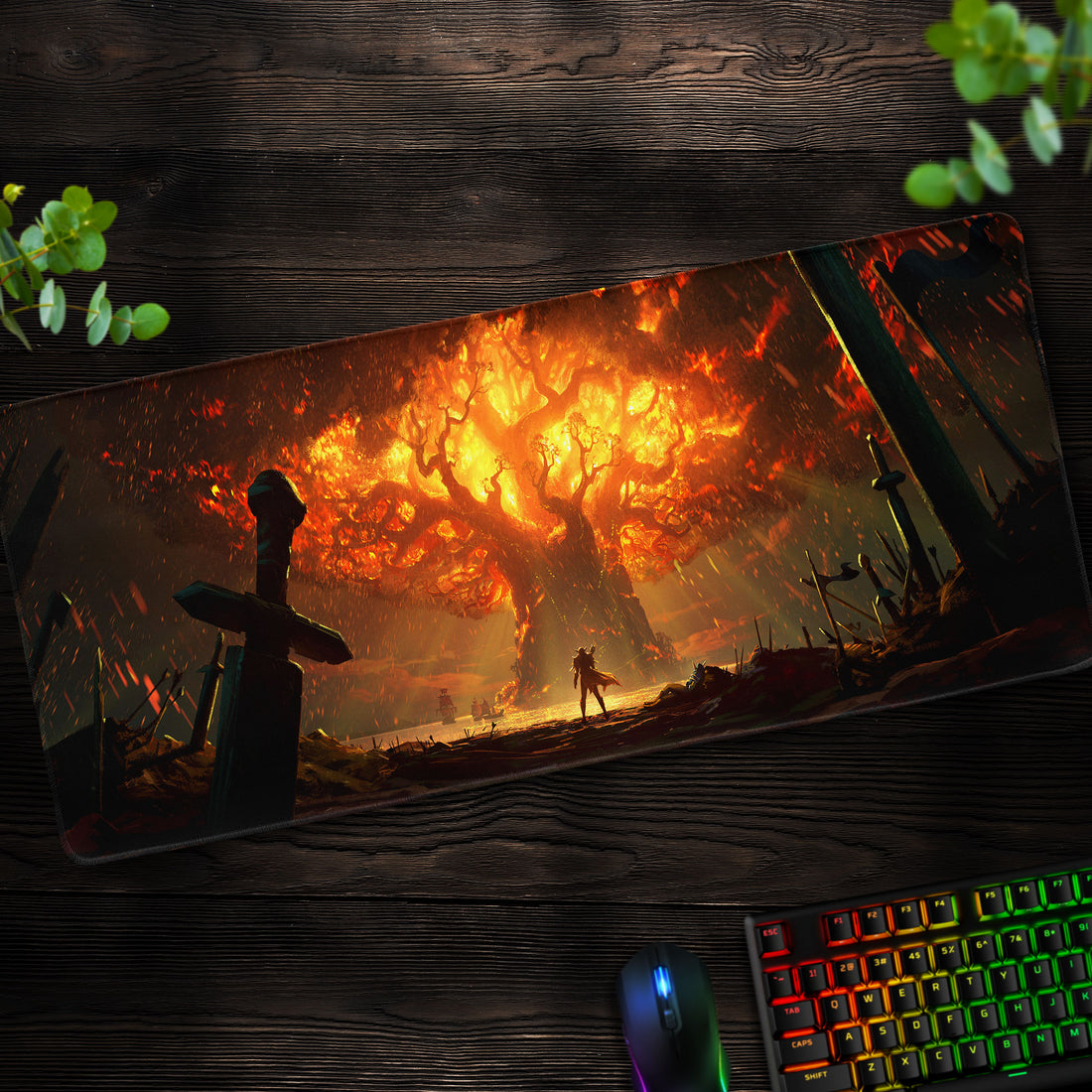 World of Warcraft Fiery World Tree Desk Mat, Warrior's Destiny Mouse Pad