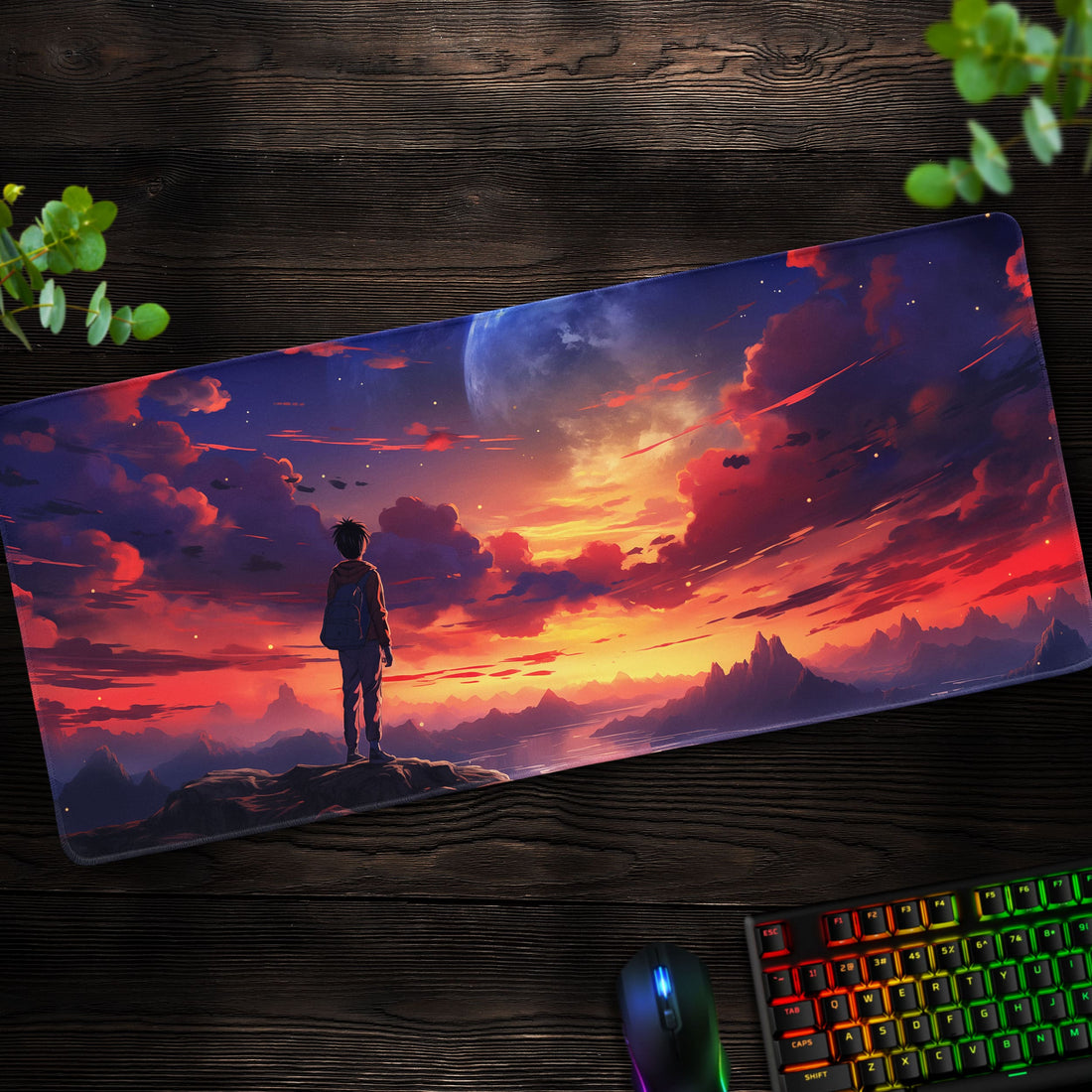 Cosmic Sunset Desk Mat, Celestial Horizon Mouse Pad