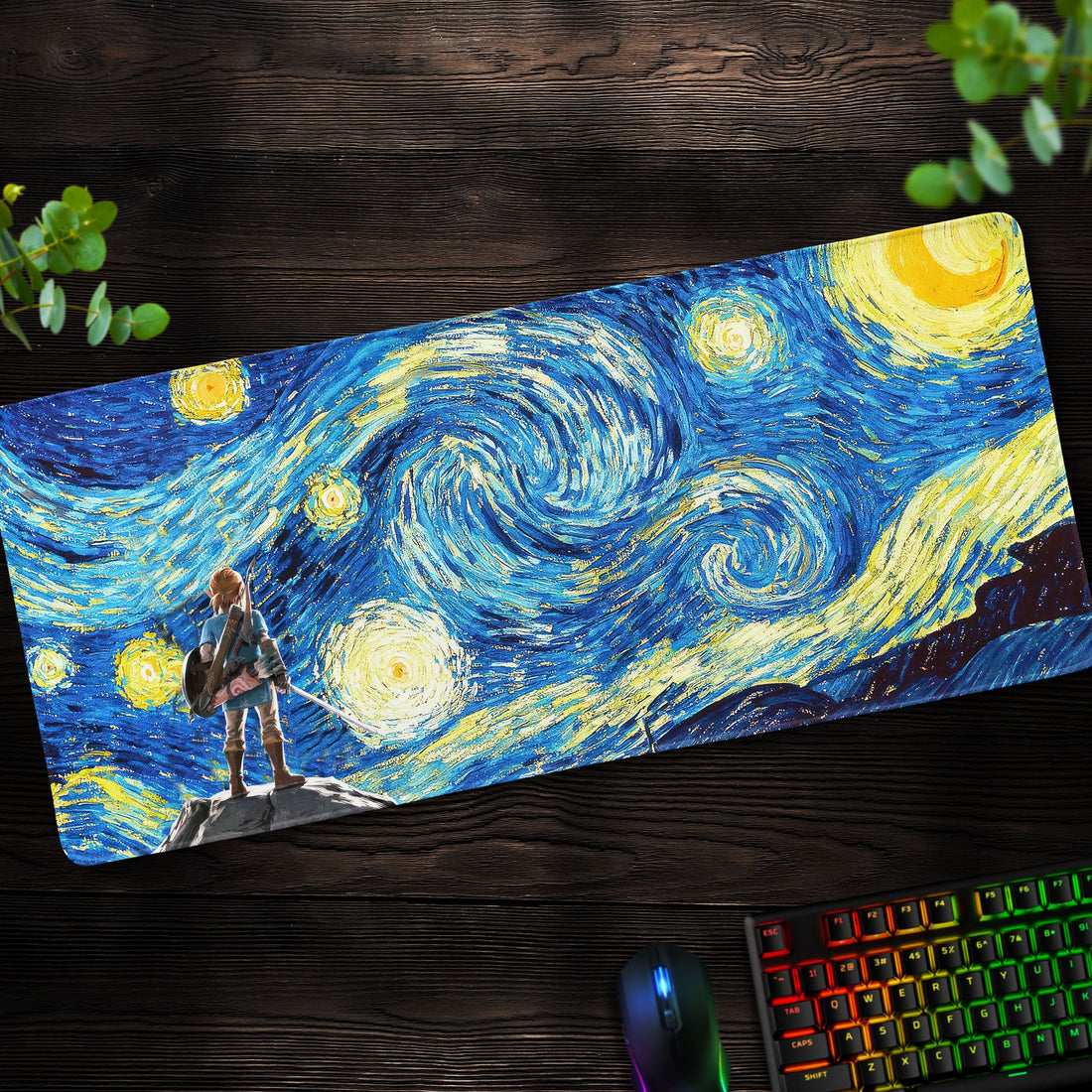 Starry Hyrule Night Desk Mat, Zelda Adventure Mouse Pad