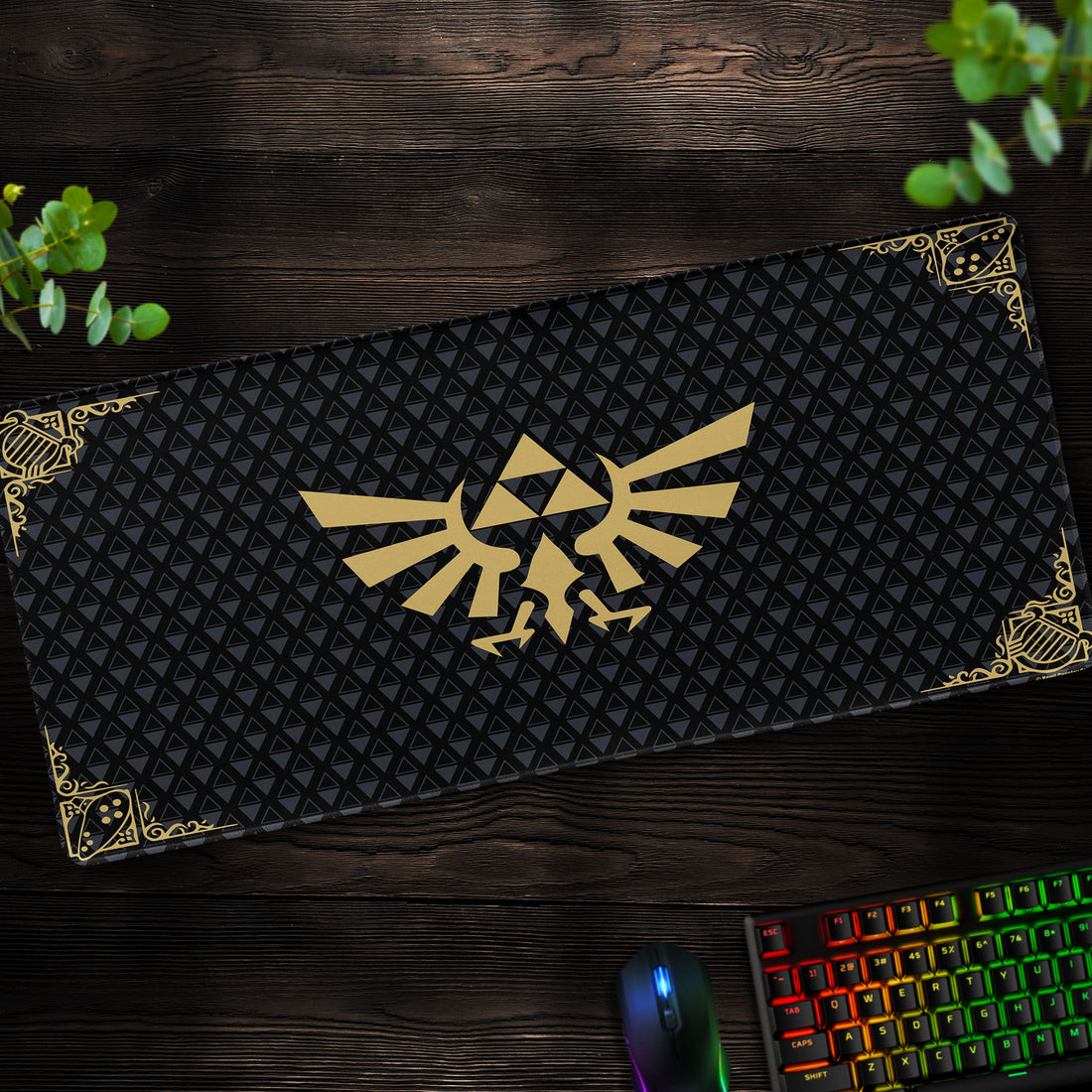 Zelda Triforce Crest Desk Mat, Hylian Royal Emblem Mouse Pad