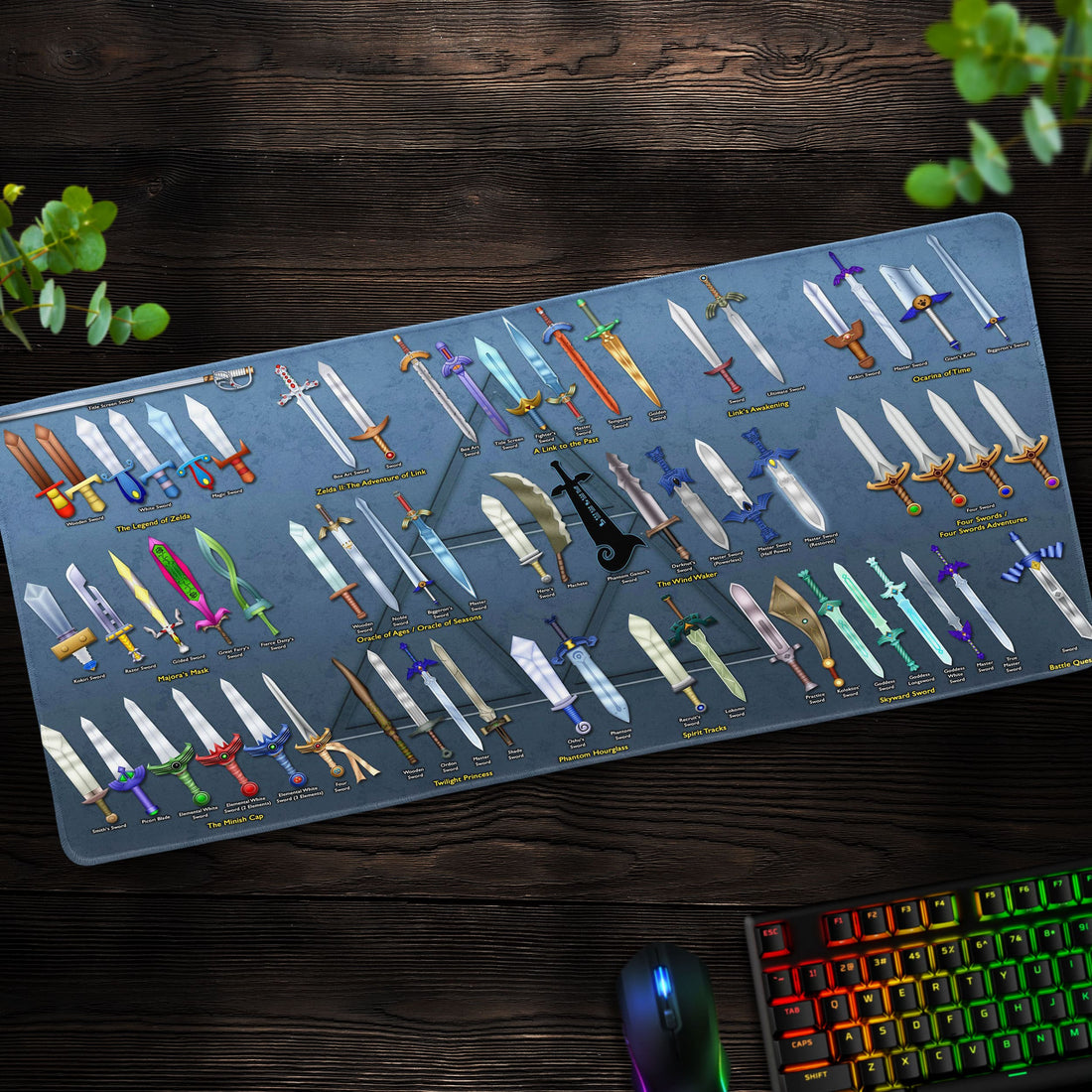 Legendary Swords of Zelda Desk Mat, Hyrule Weapon Guide Mouse Pad