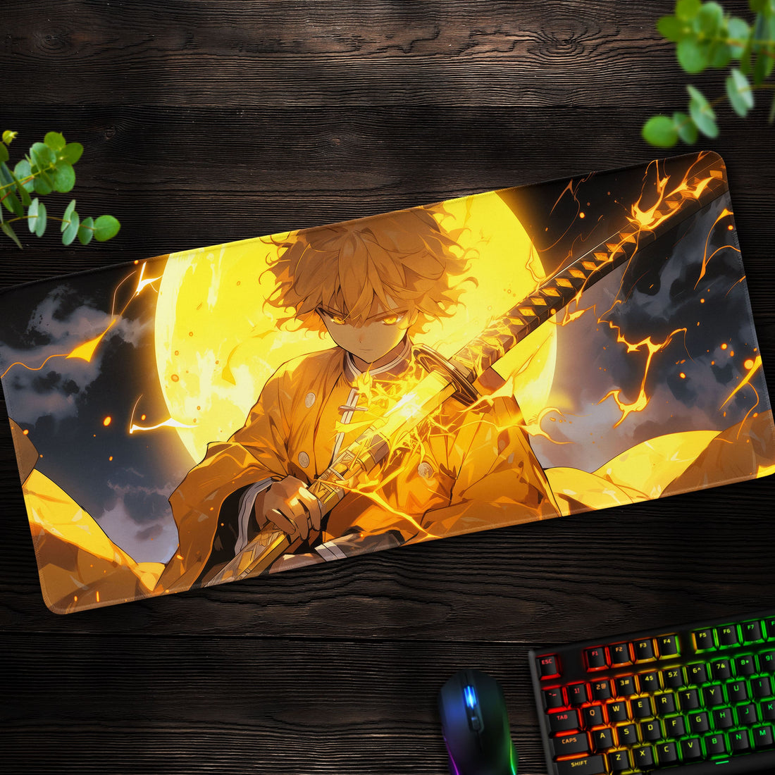 Zenitsu Thunder Breathing Desk Mat, Demon Slayer Anime Mouse Pad